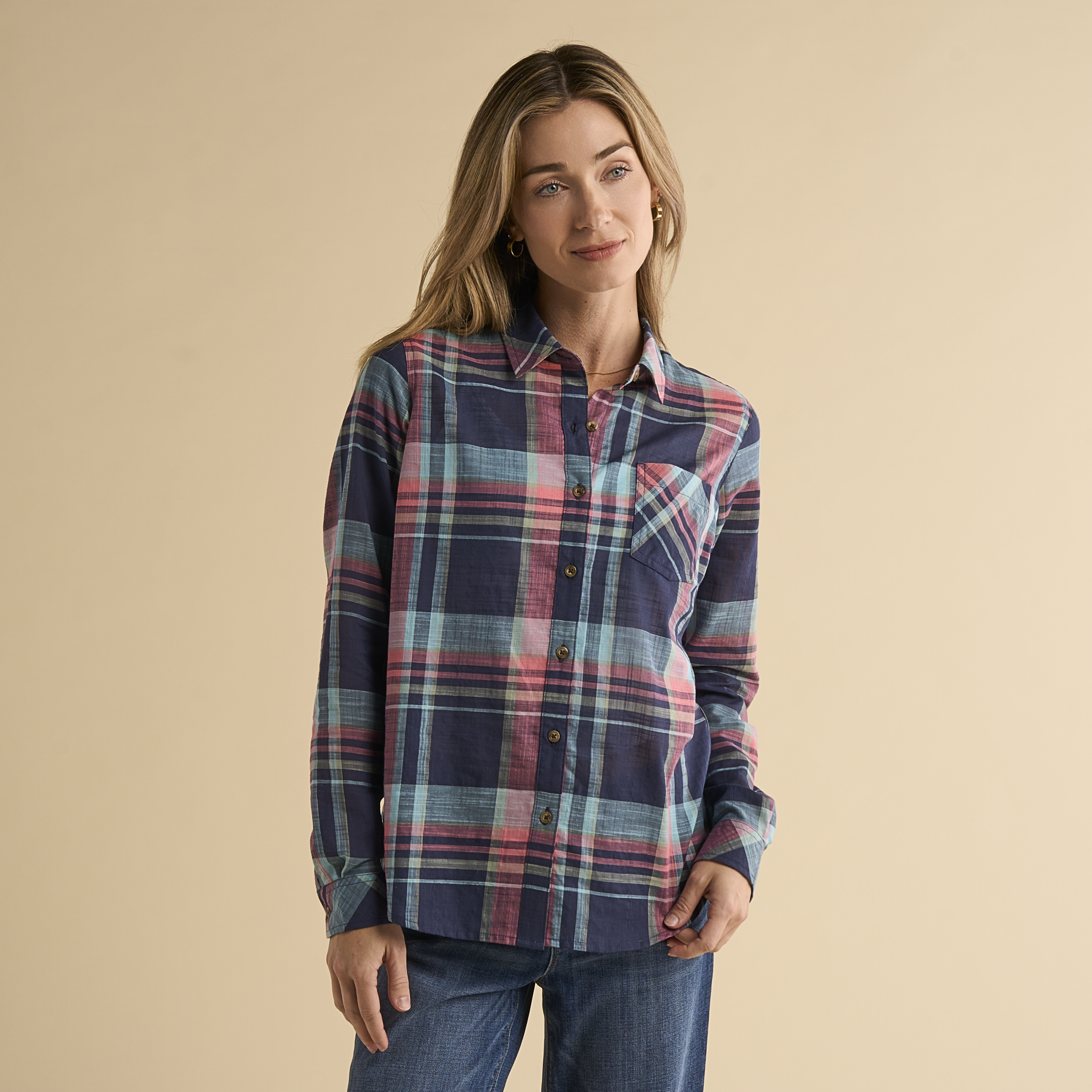Image of Natural Reflections Meadowlands Long-Sleeve Shirt - Indigo Mood Plaid