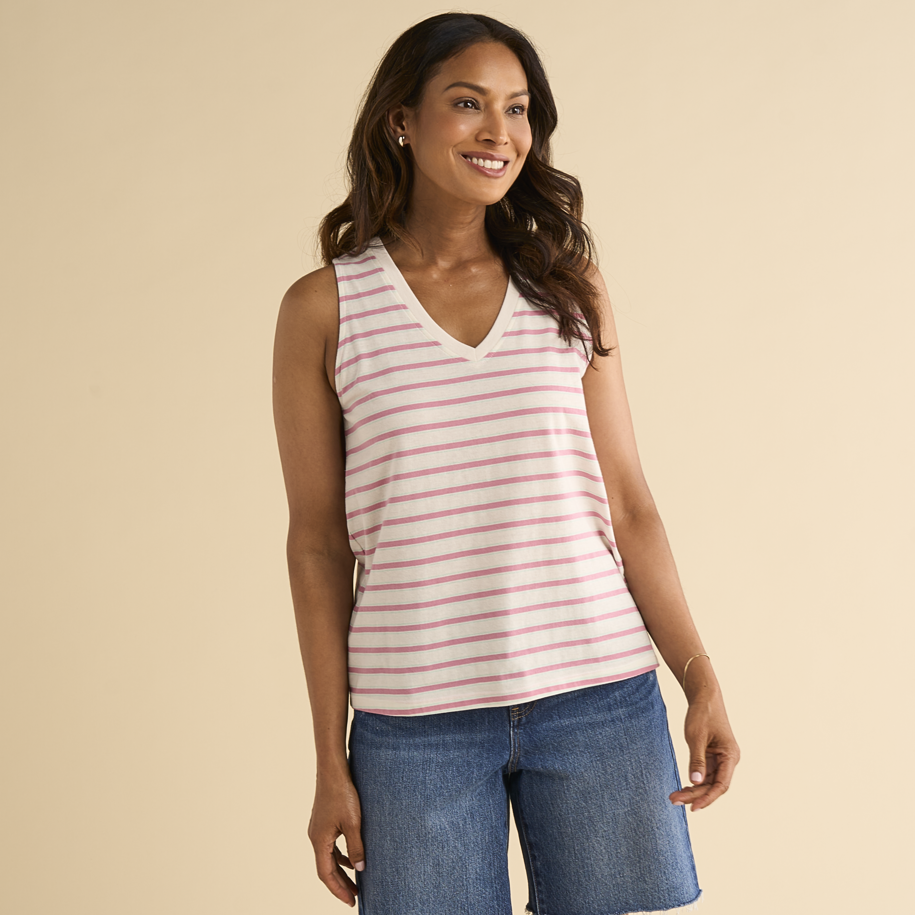 Image of Natural Reflections Everyday REPREVE V-Neck Tank Top - Rose Stripe