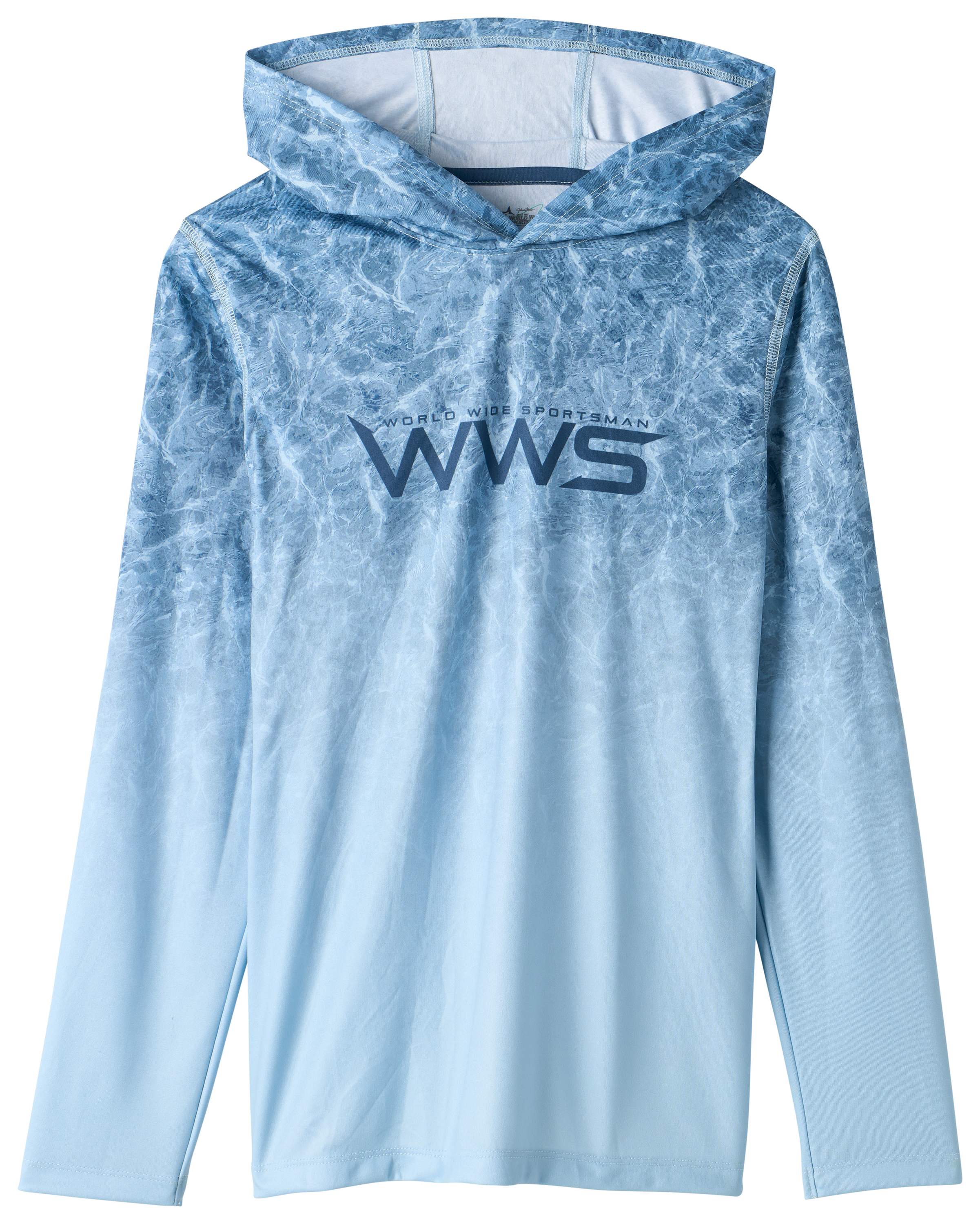Image of World Wide Sportsman Surfcaster Knit Hoodie for Kids - Insignia Blue Water Camo