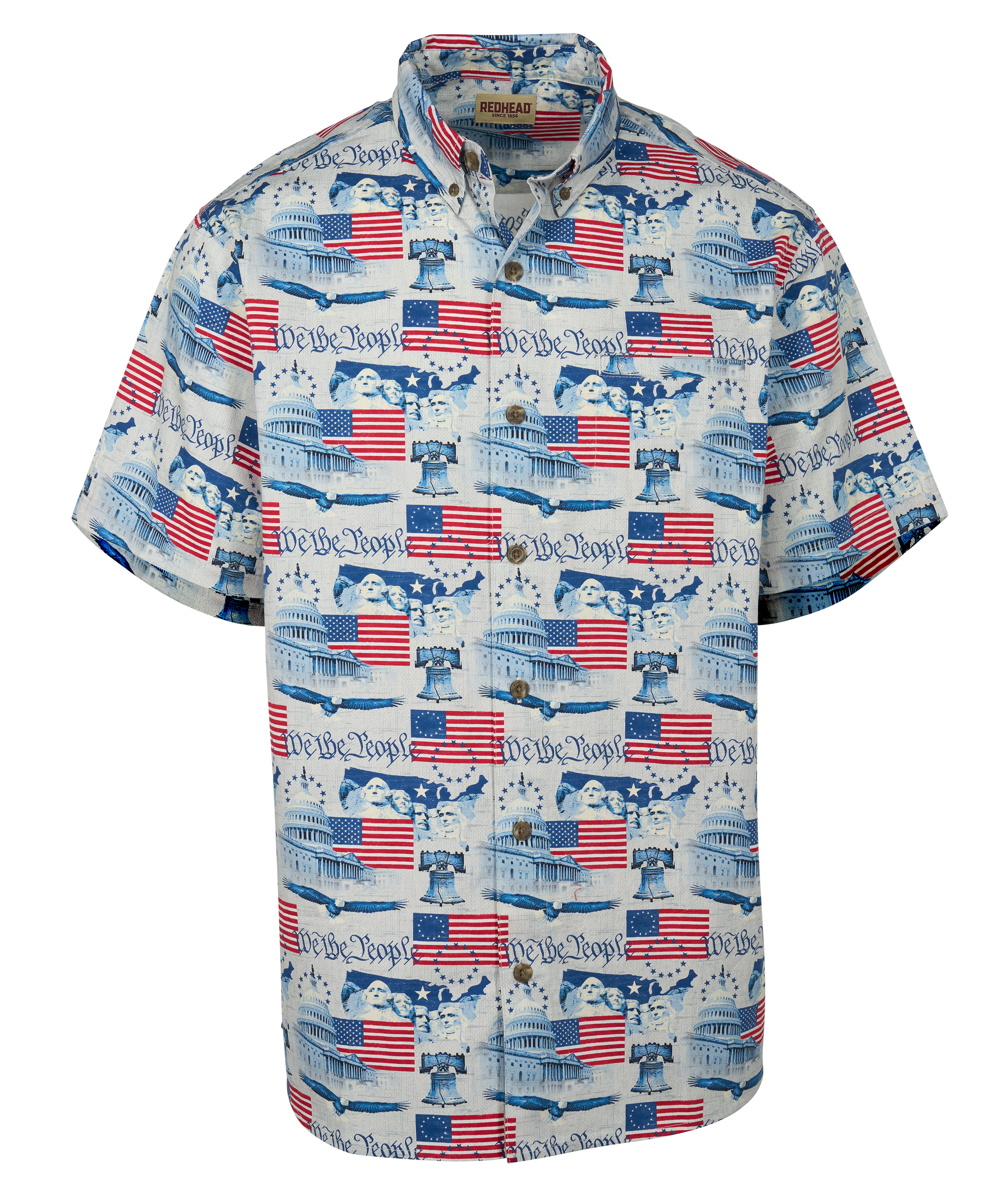 Image of RedHead Americana Woven Short-Sleeve Button-Down Shirt - Flags & Monuments