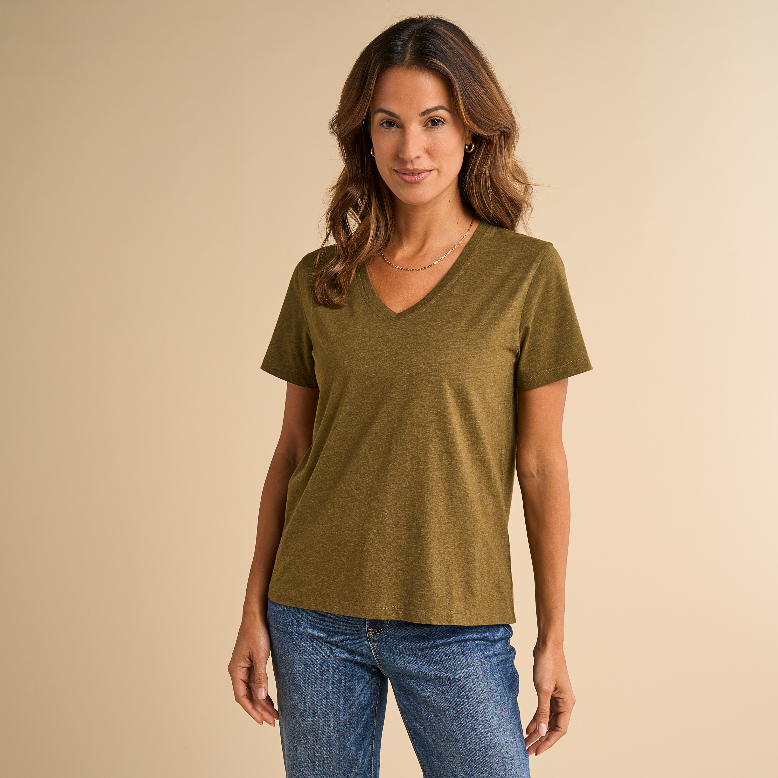 Image of Natural Reflections Everyday V-Neck Short-Sleeve T-Shirt - Dark Olive