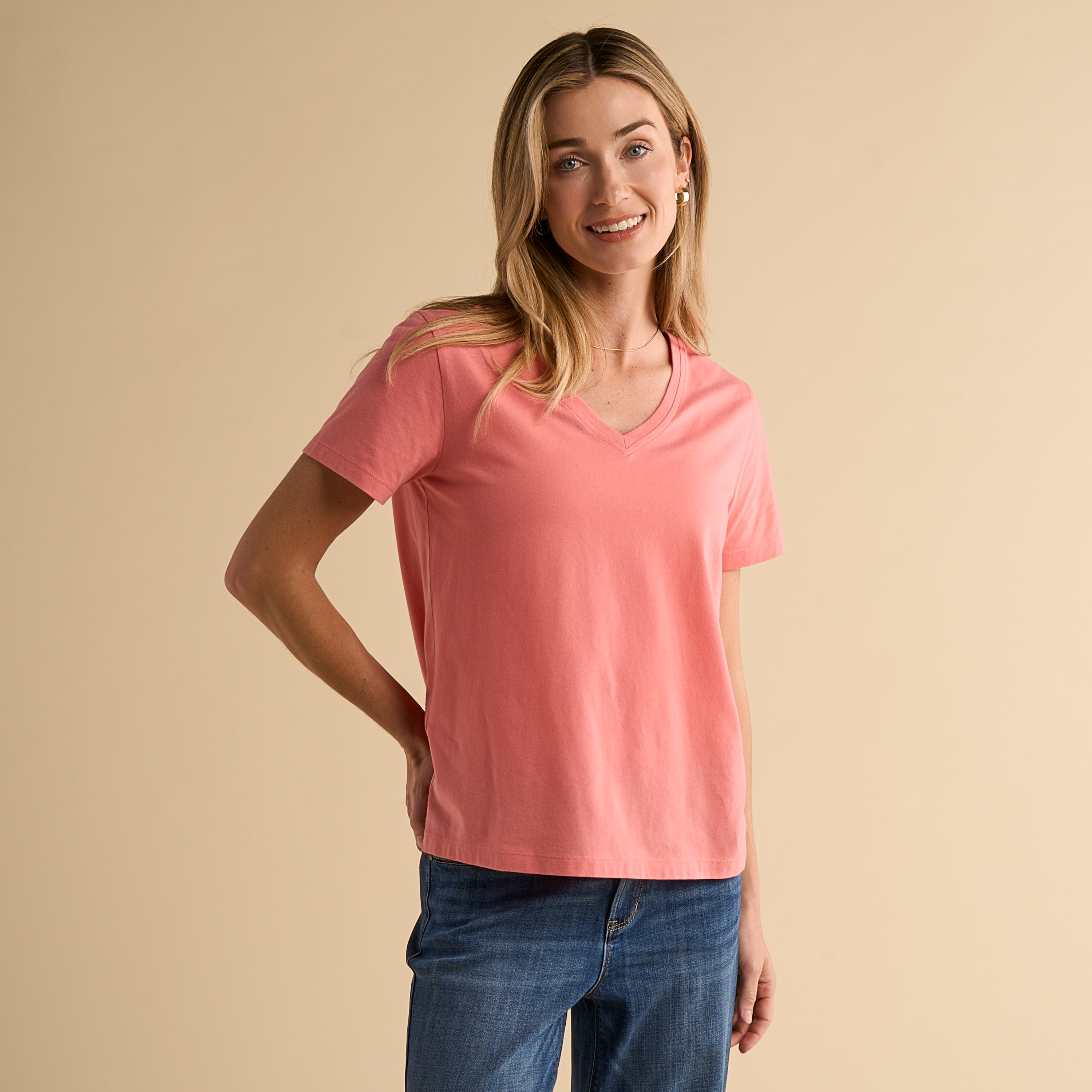 Image of Natural Reflections Everyday V-Neck Short-Sleeve T-Shirt - Peach Blossom