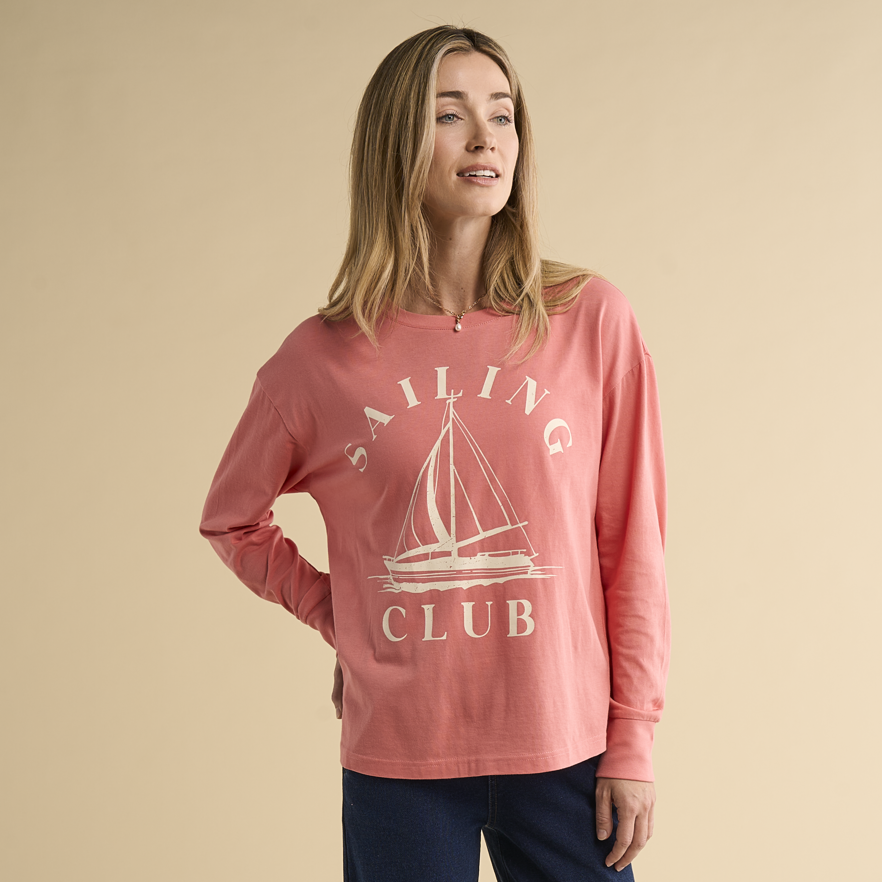Image of Natural Reflections Sailing Club Graphic Long-Sleeve T-Shirt - Pink Blossom