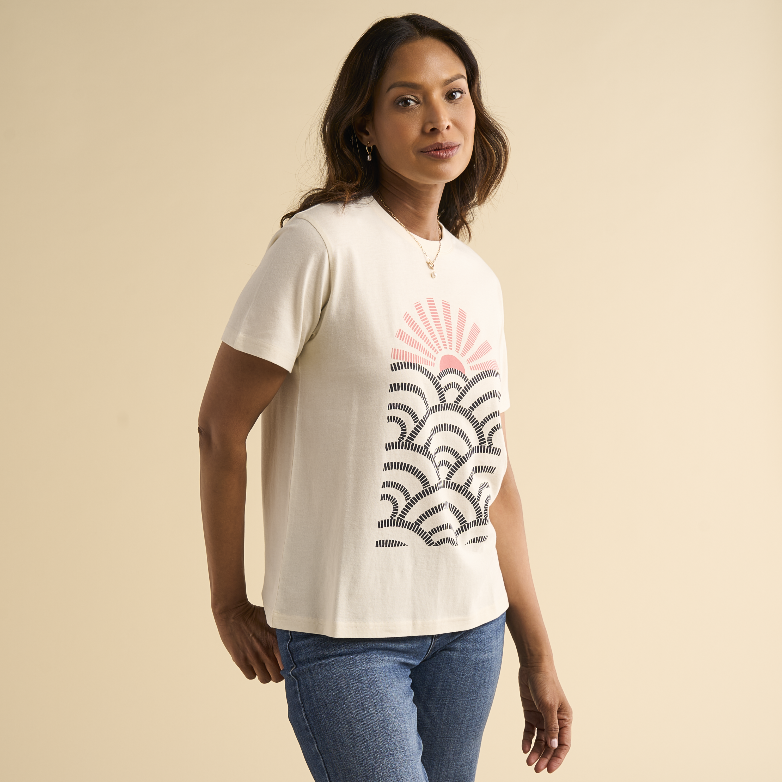 Image of Natural Reflections Rising Sun Graphic Short-Sleeve T-Shirt - Egret