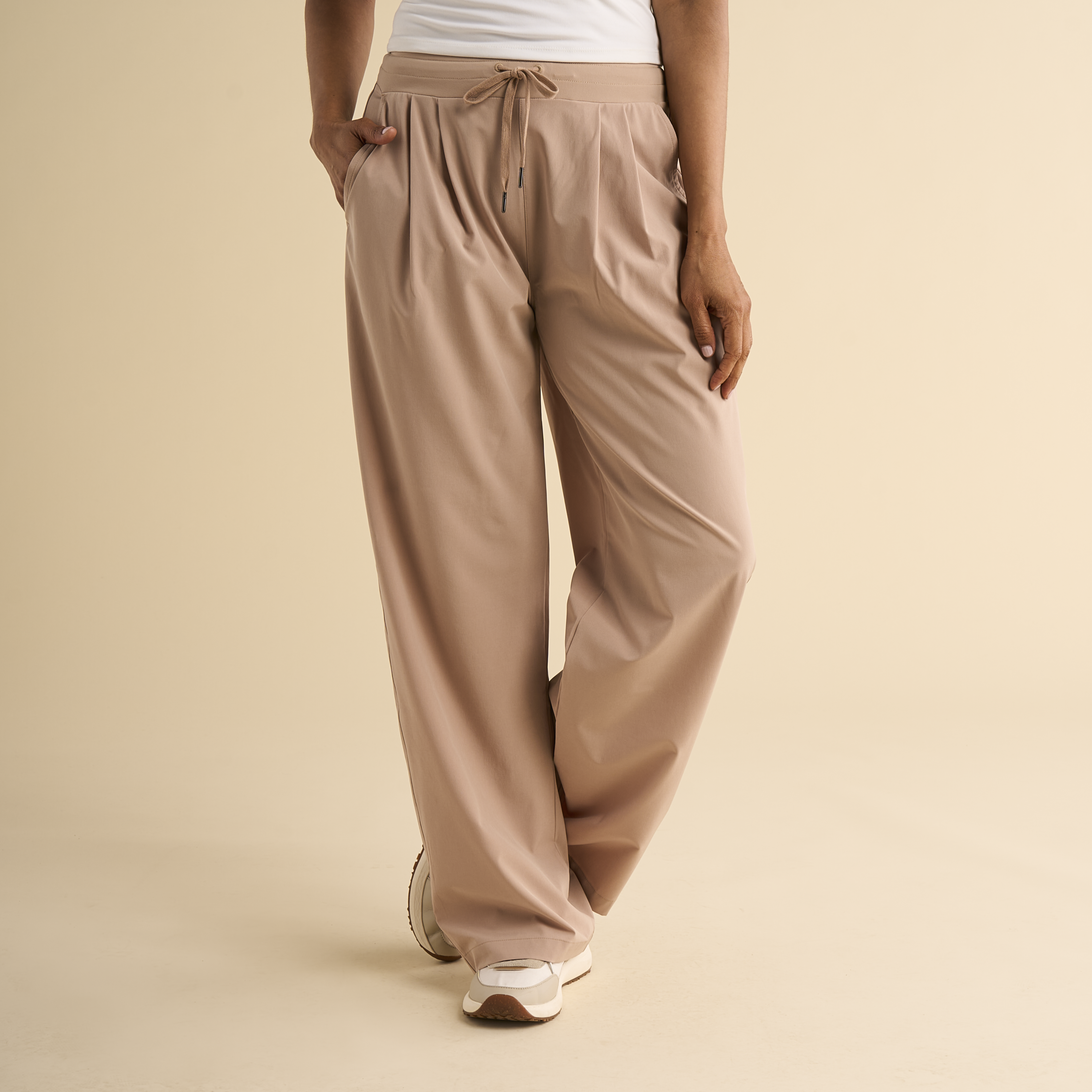 Image of Natural Reflections Tech Stretch Wide Leg Pants - Warm Taupe