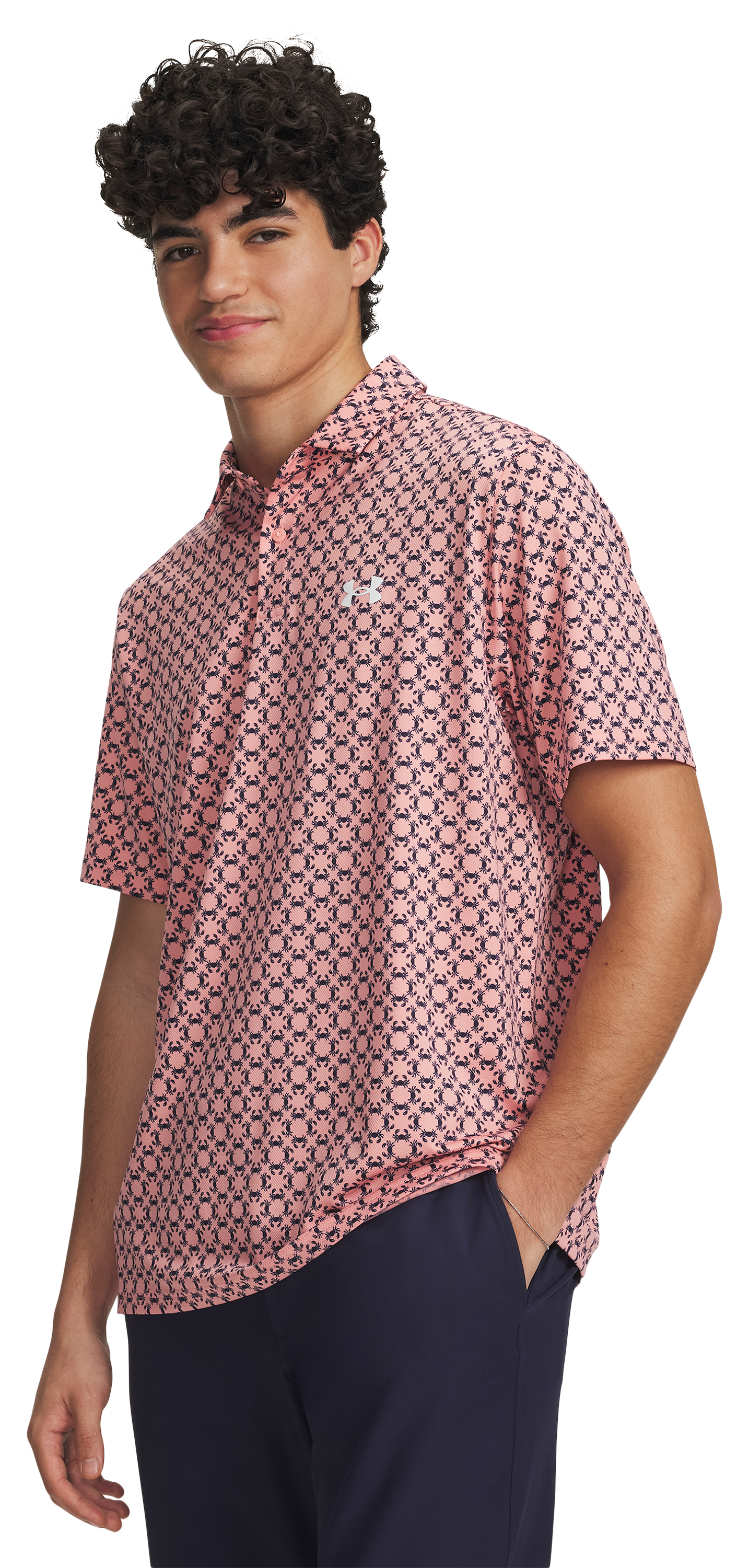 Image of Under Armour Matchplay Printed Short-Sleeve Polo - Posh Pink/Midnight Navy