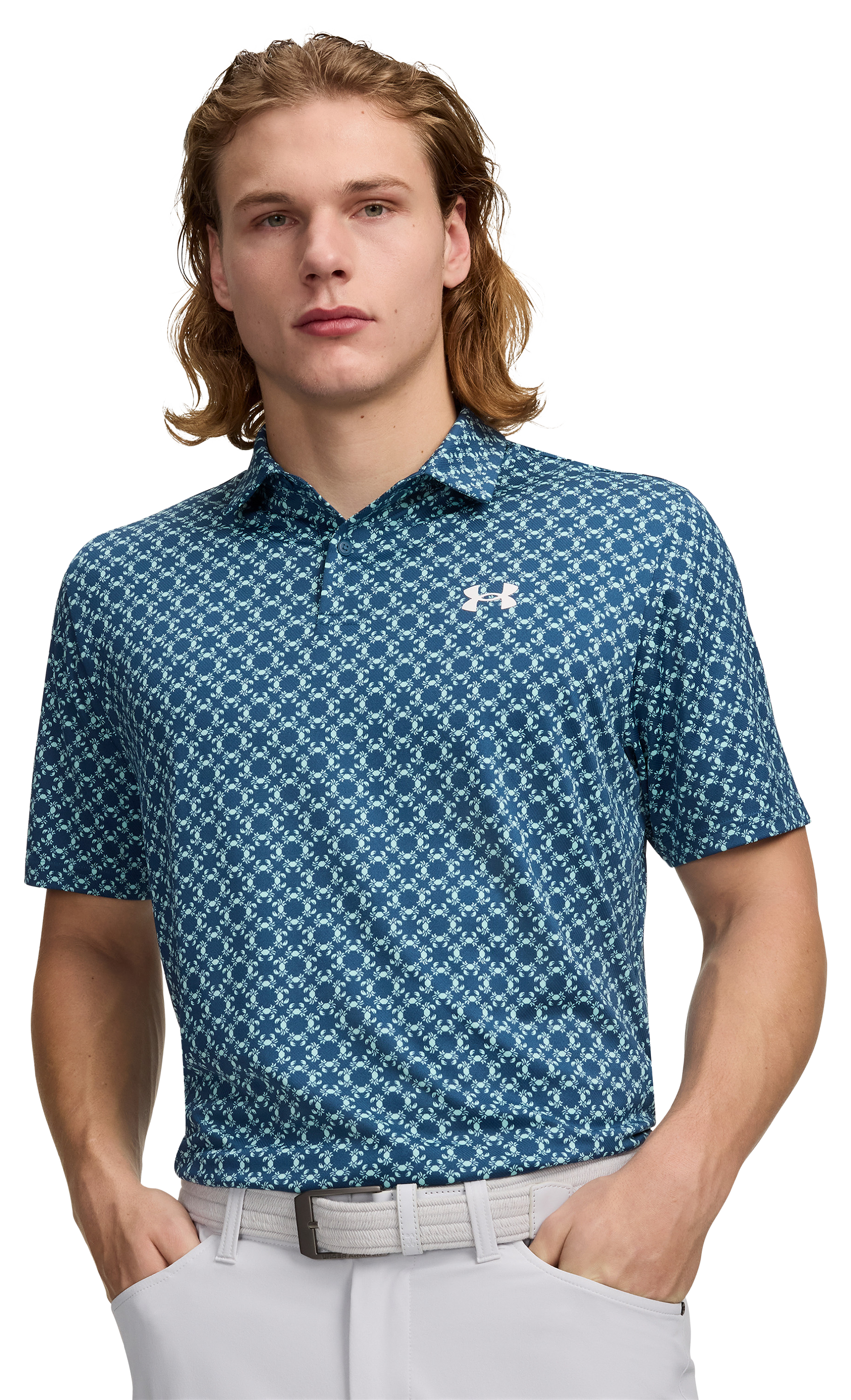 Image of Under Armour Matchplay Printed Short-Sleeve Polo - Wham Blue