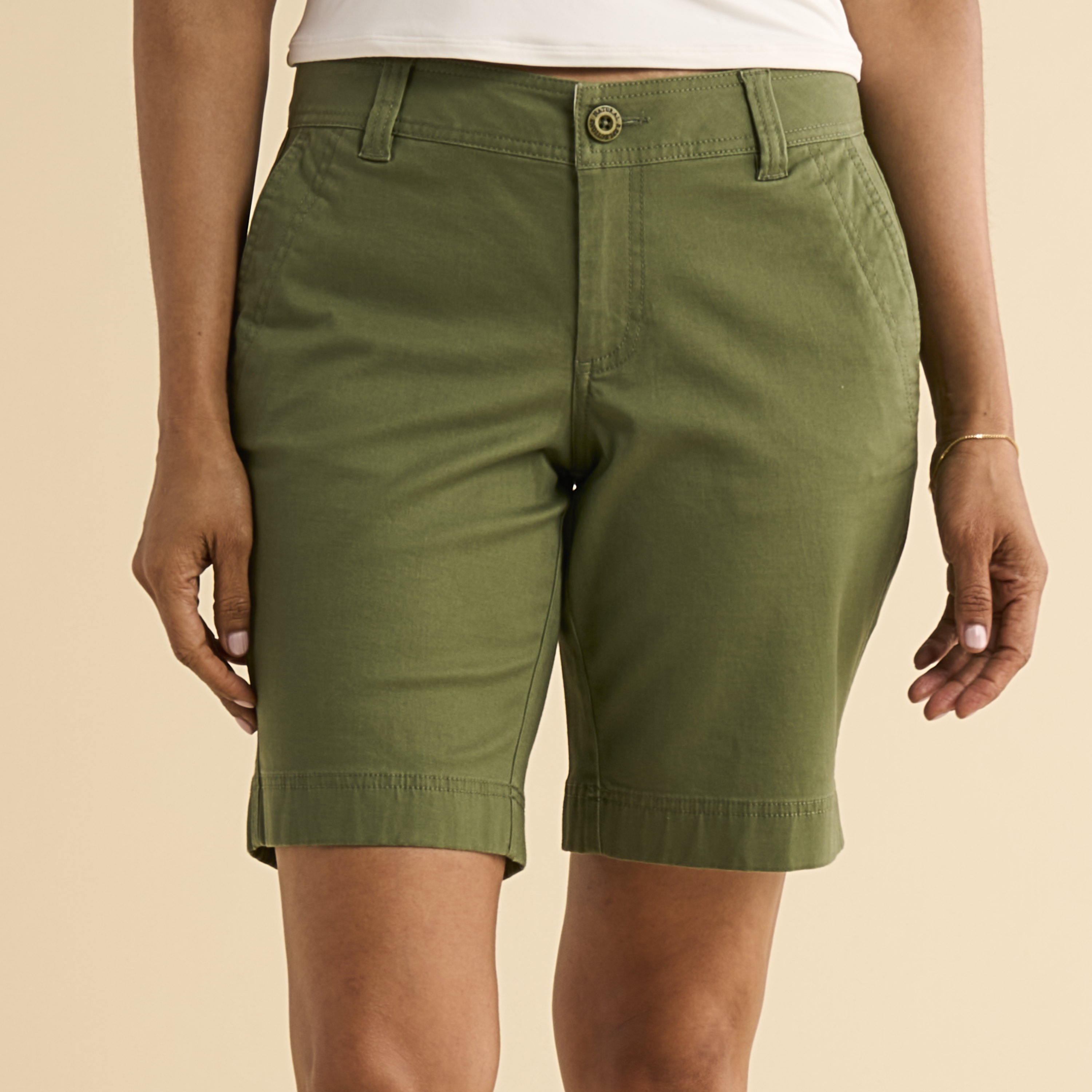 Image of Natural Reflections Spring Valley REPREVE Bermuda Shorts - Olivine