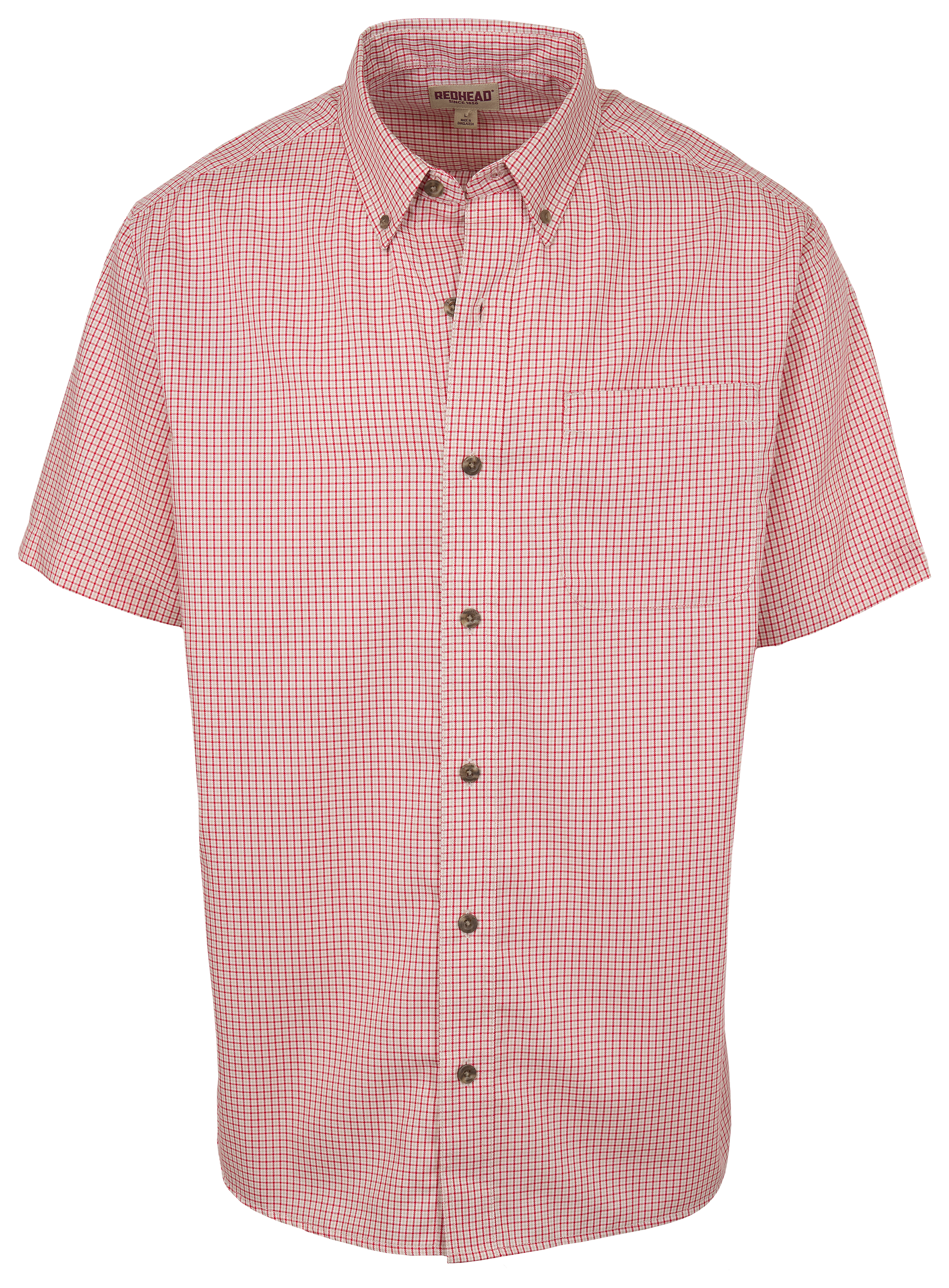 Image of RedHead Wrinkle-Free Plaid Short-Sleeve Button-Down Shirt - Salsa Houndstooth