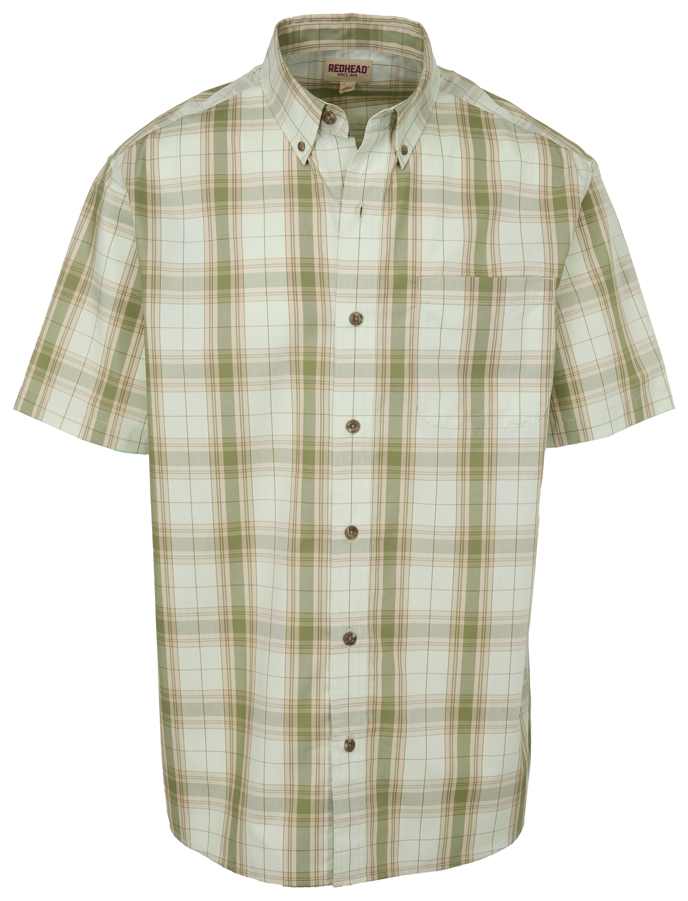 Image of RedHead Wrinkle-Free Plaid Short-Sleeve Button-Down Shirt - Oil Green Baja Plaid