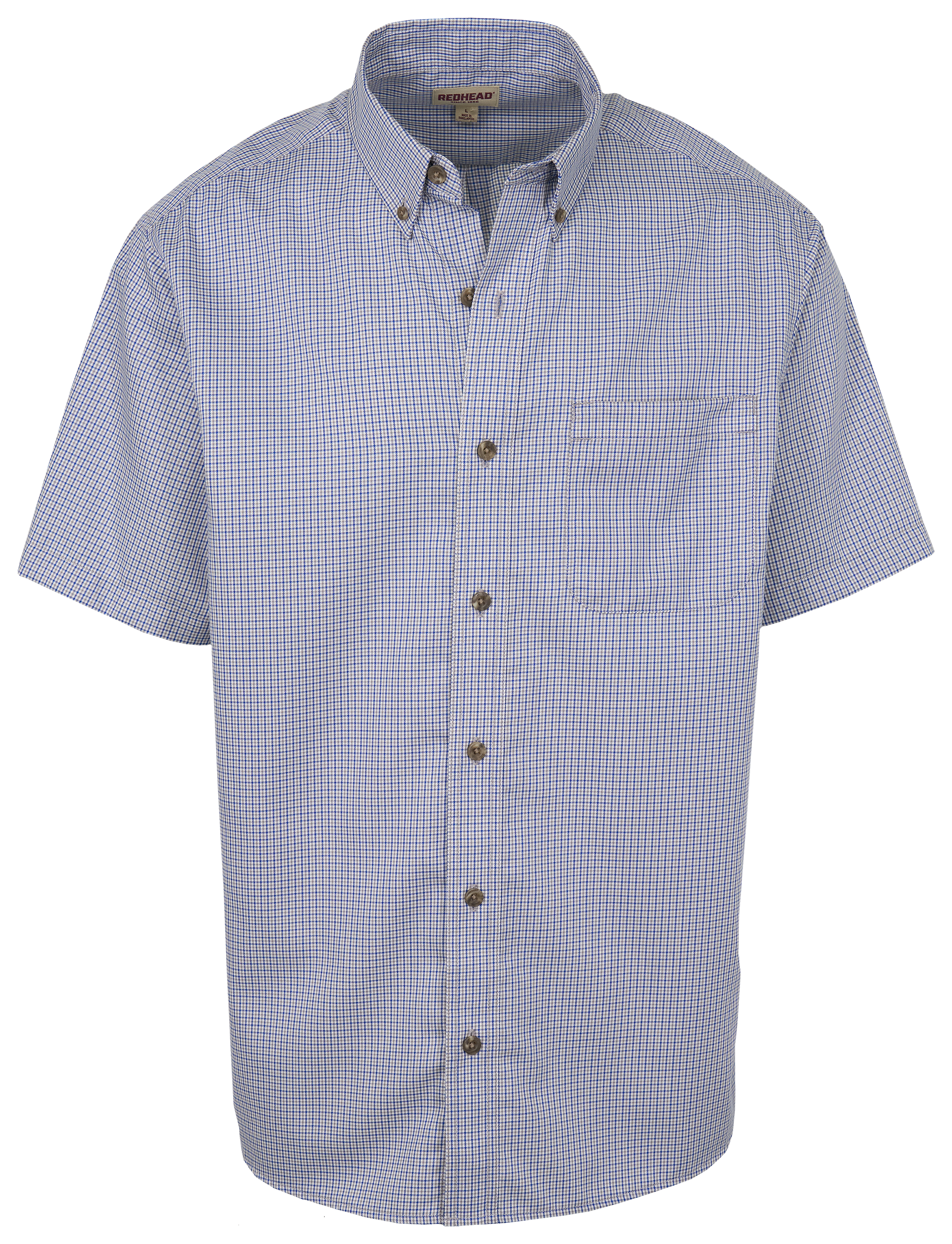 Image of RedHead Wrinkle-Free Plaid Short-Sleeve Button-Down Shirt - Blue Quartz Houndstooth