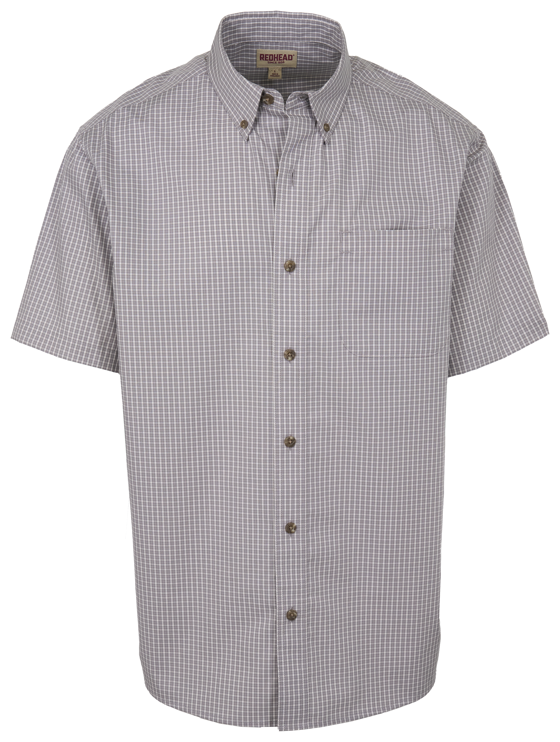 Image of RedHead Wrinkle-Free Plaid Short-Sleeve Button-Down Shirt - Titanium Boulder Plaid