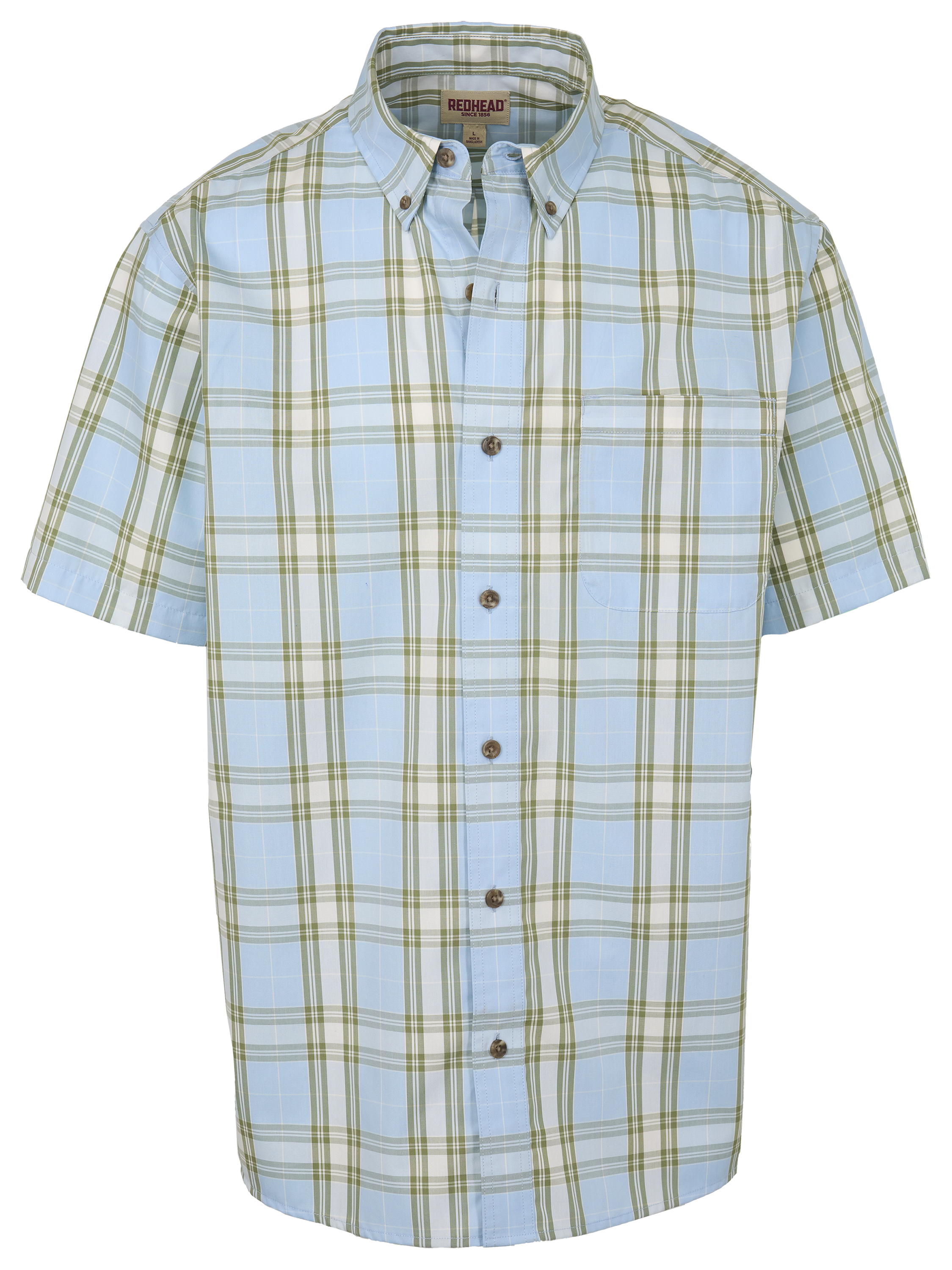 Image of RedHead Wrinkle-Free Plaid Short-Sleeve Button-Down Shirt - Sky Baja Plaid