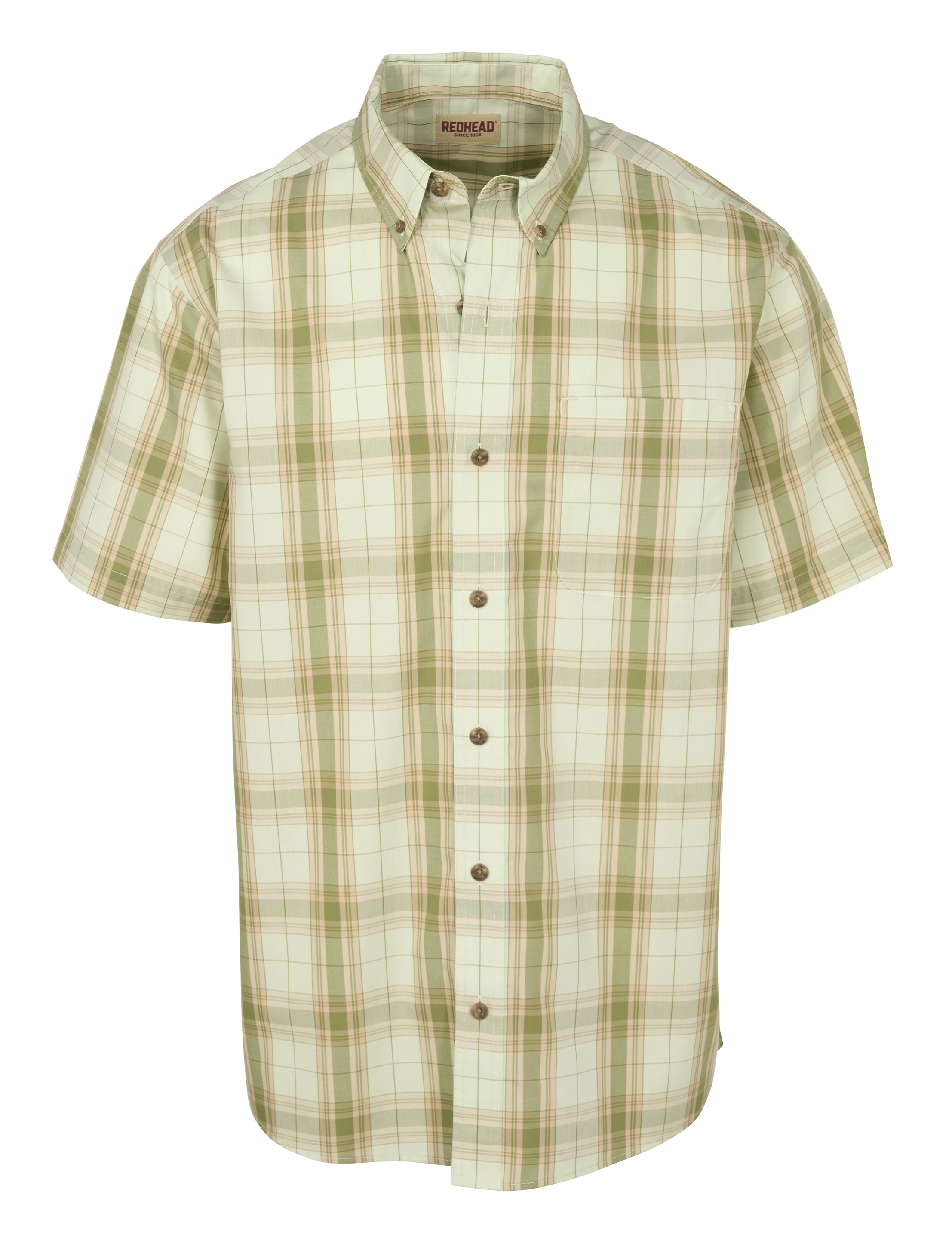 Image of RedHead Wrinkle-Free Plaid Short-Sleeve Button-Down Shirt - Oil Green Boulder