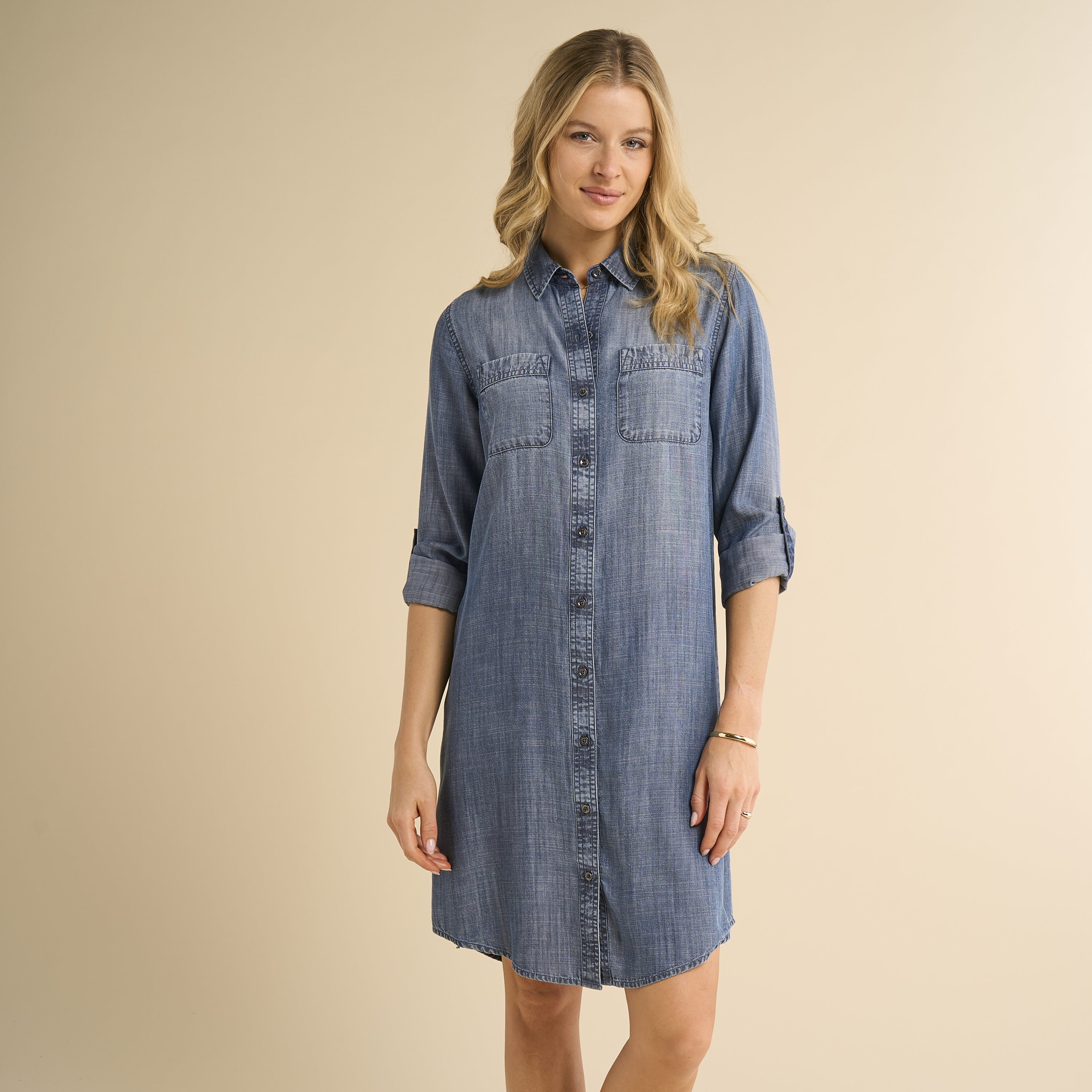 Image of Natural Reflections Dean Chambray Shirt Dress - Medium Wash