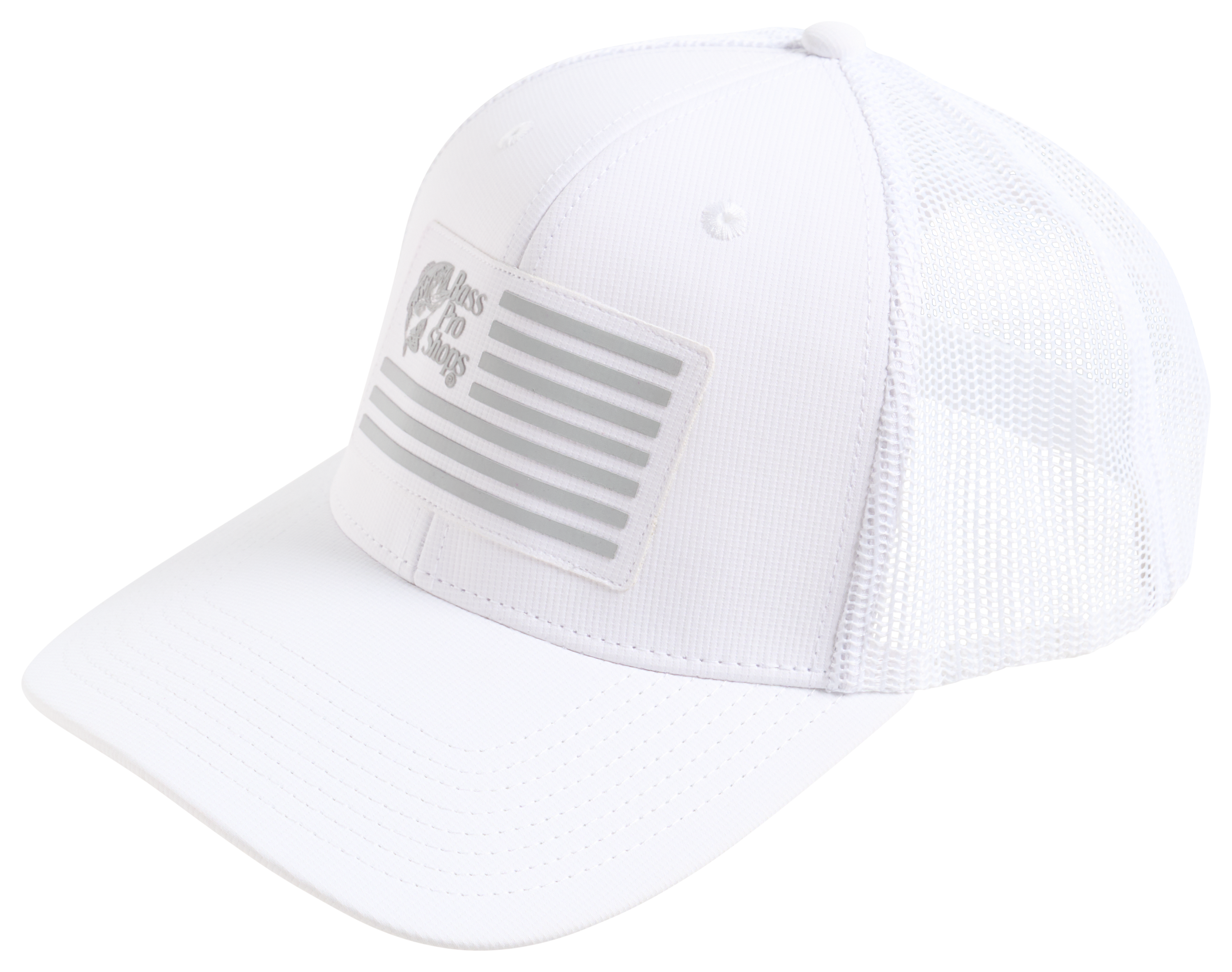 Image of Bass Pro Shops Logo Flag Mesh-Back Snapback Cap - White/White
