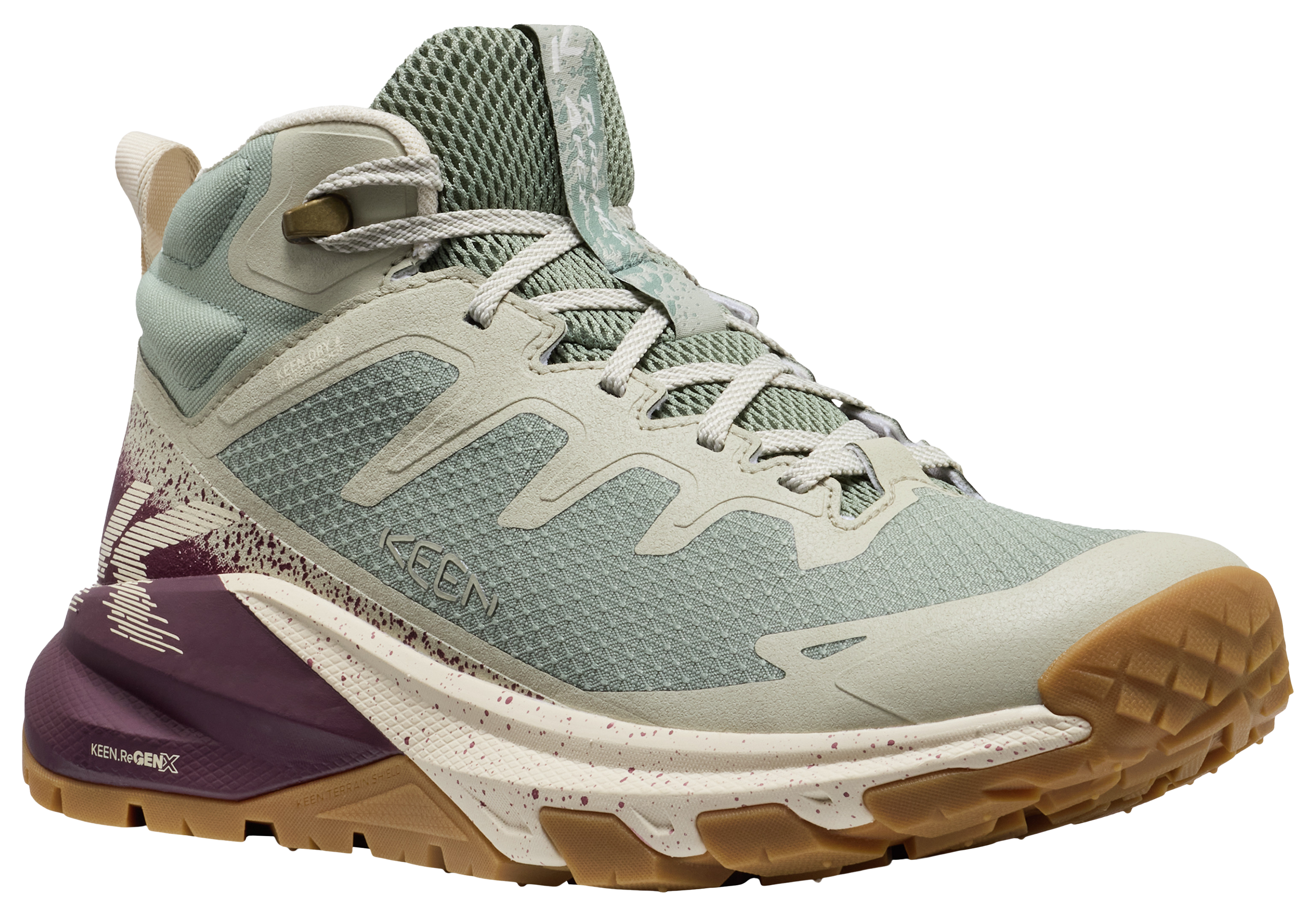 Image of KEEN Targhee Apex Mid Waterproof Hiking Boots for Women - Lily Pad/Fig - 8M