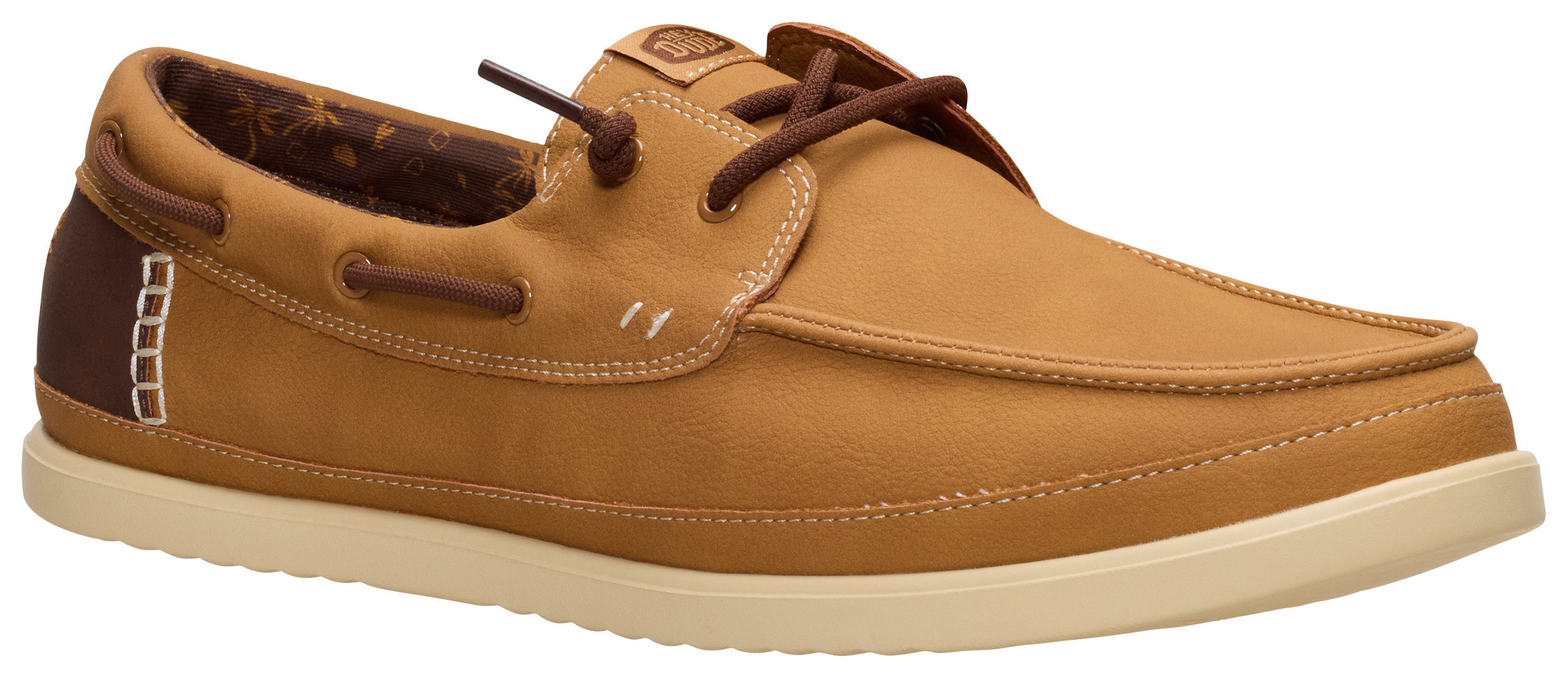 Image of HEYDUDE Harbor Lo Classic Boat Shoes for Men - Bone Brown/Multi