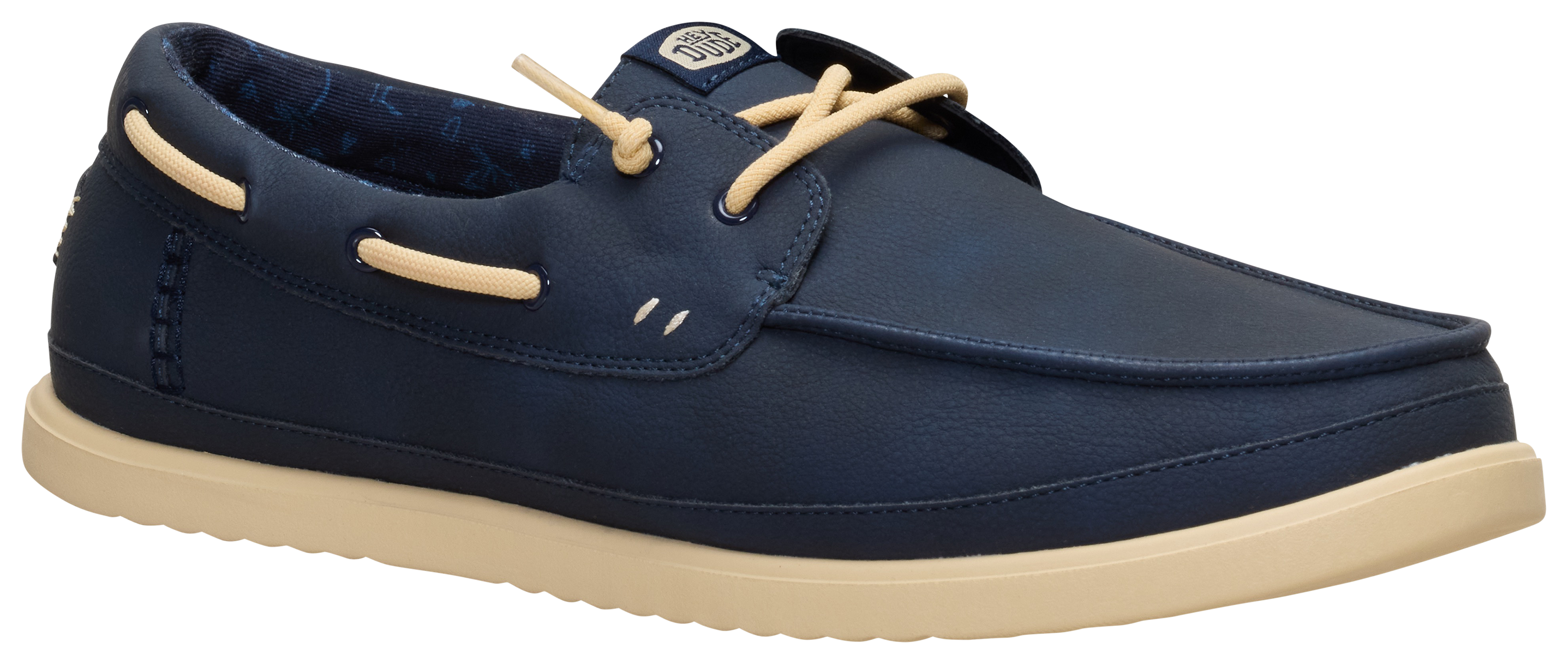 Image of HEYDUDE Harbor Lo Classic Boat Shoes for Men - Navy Blazer/Boulder Tan