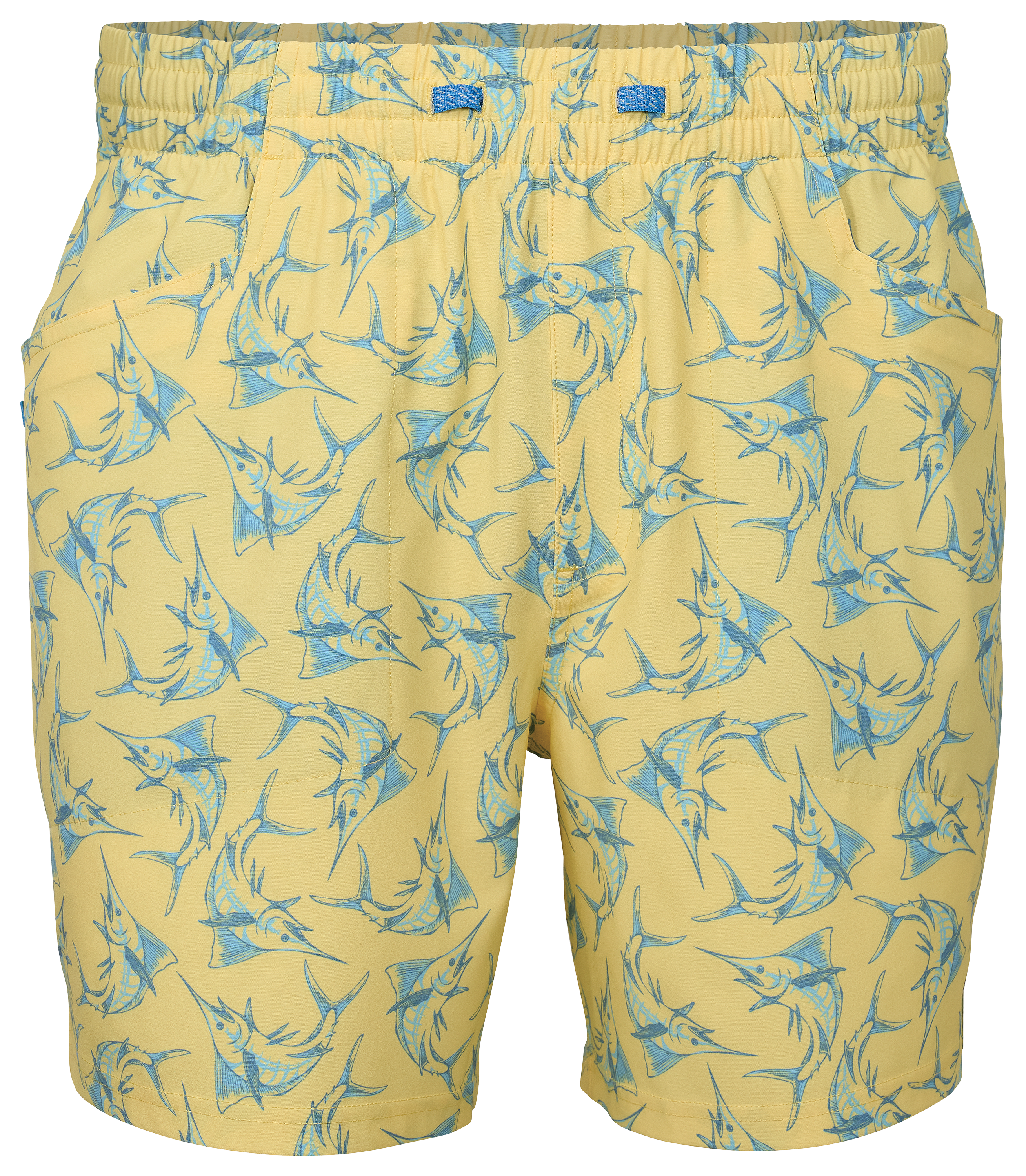 Image of "World Wide Sportsman 6"" 3D Cool Charter Shorts - Tossed Marlin Yellow"