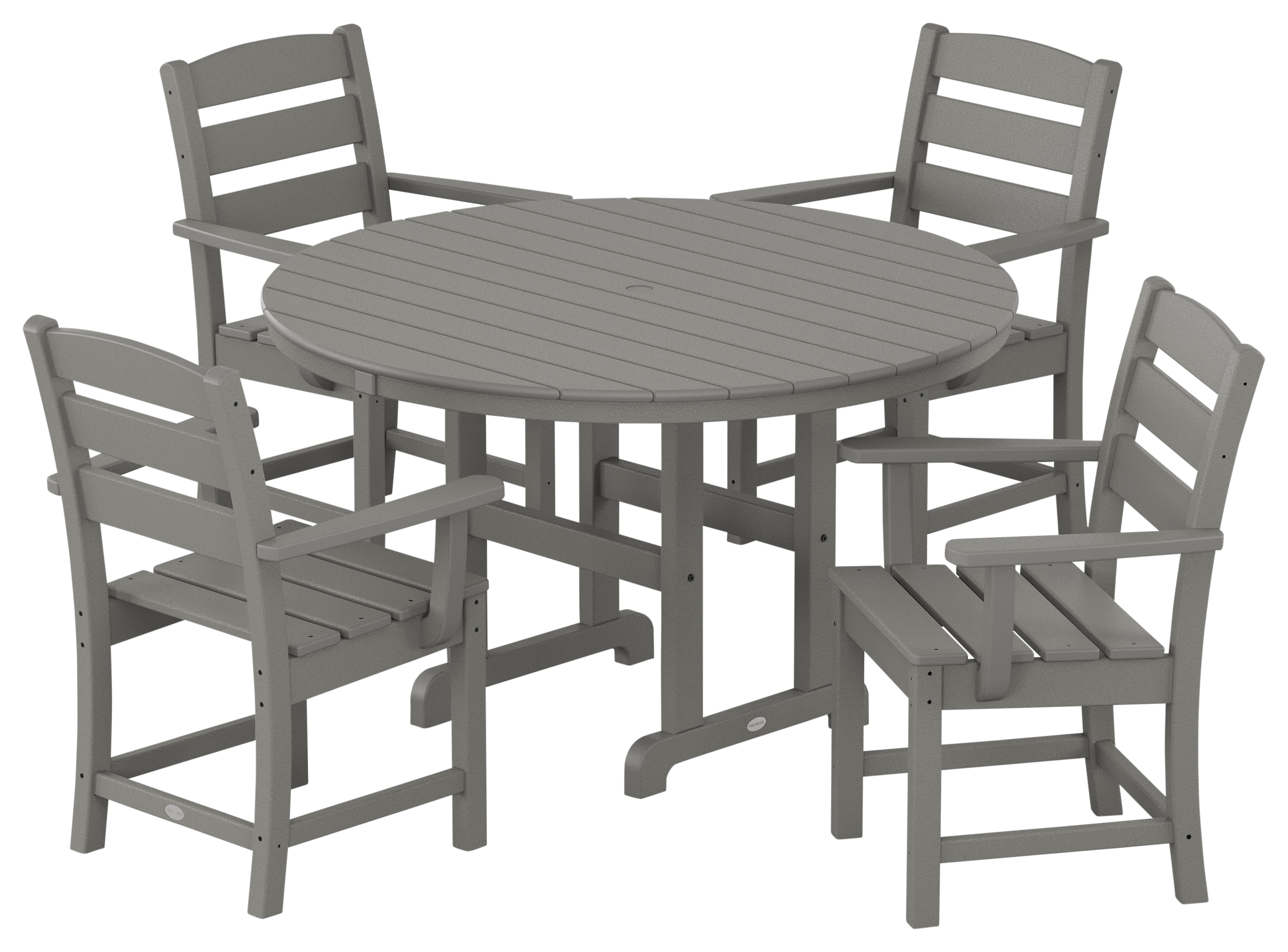 Image of POLYWOOD Lakeside 5-Piece Round Farmhouse Armchair Dining Set - Slate Grey