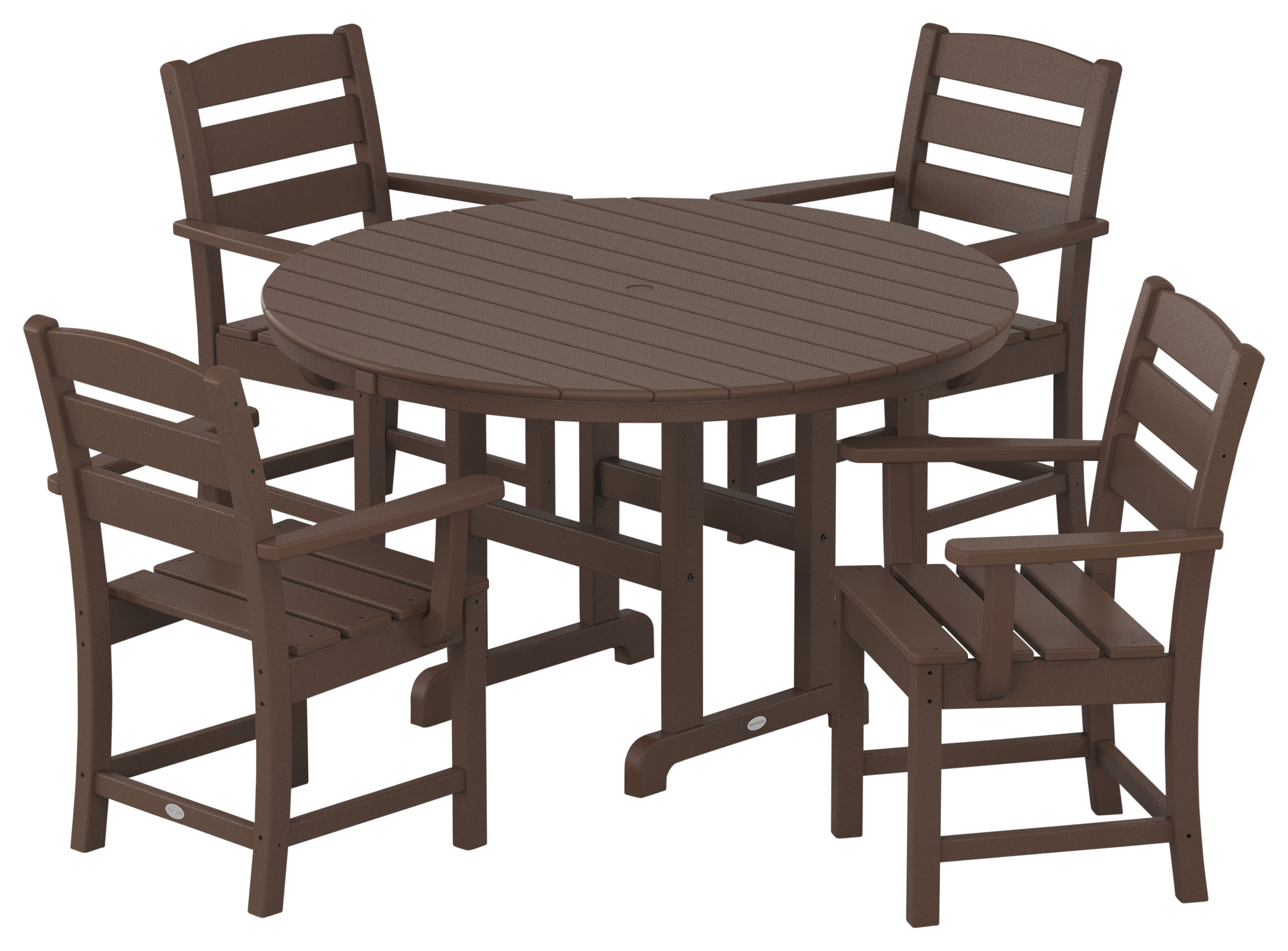 Image of POLYWOOD Lakeside 5-Piece Round Farmhouse Armchair Dining Set - Mahogany