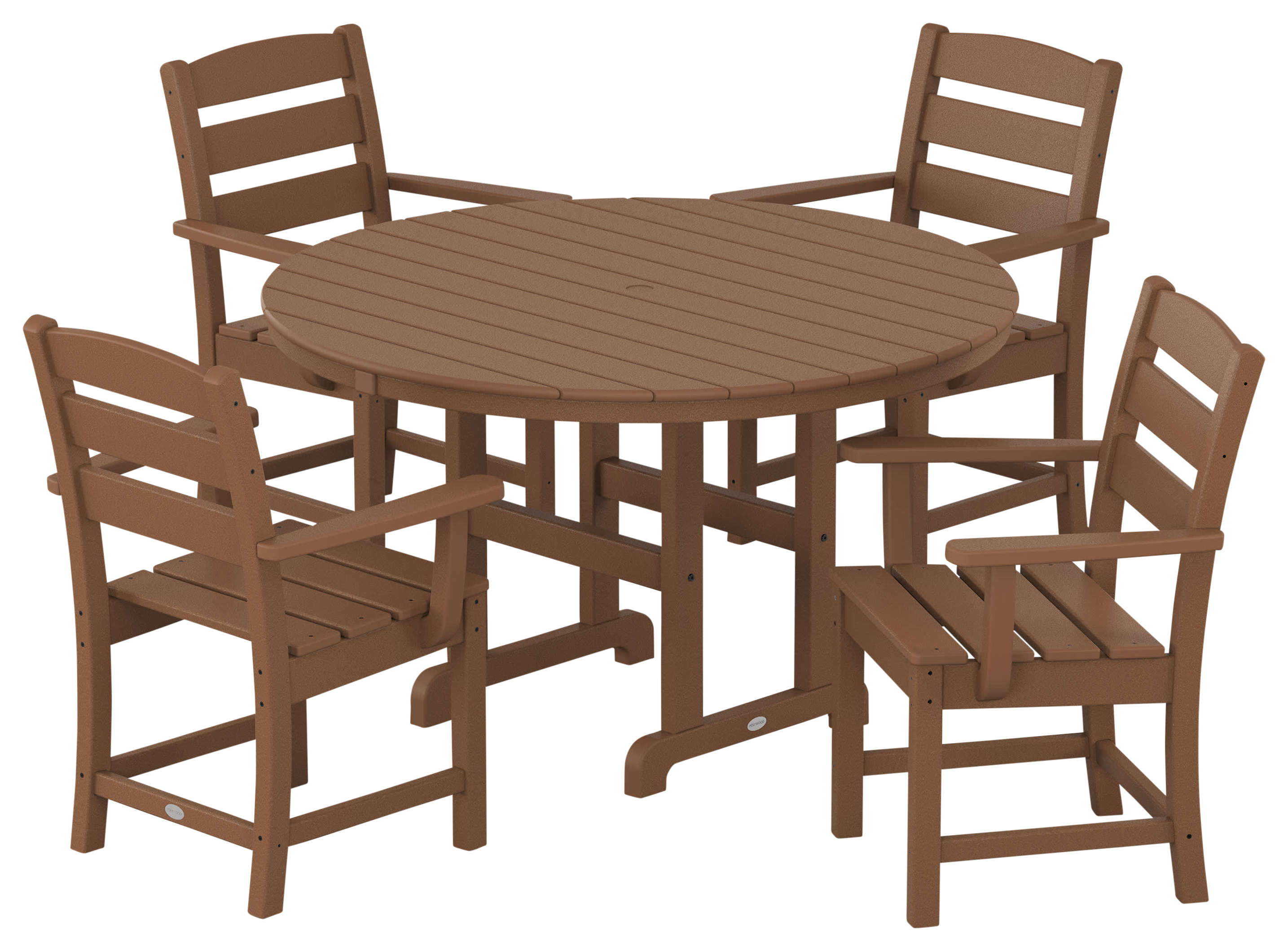 Image of POLYWOOD Lakeside 5-Piece Round Farmhouse Armchair Dining Set - Teak