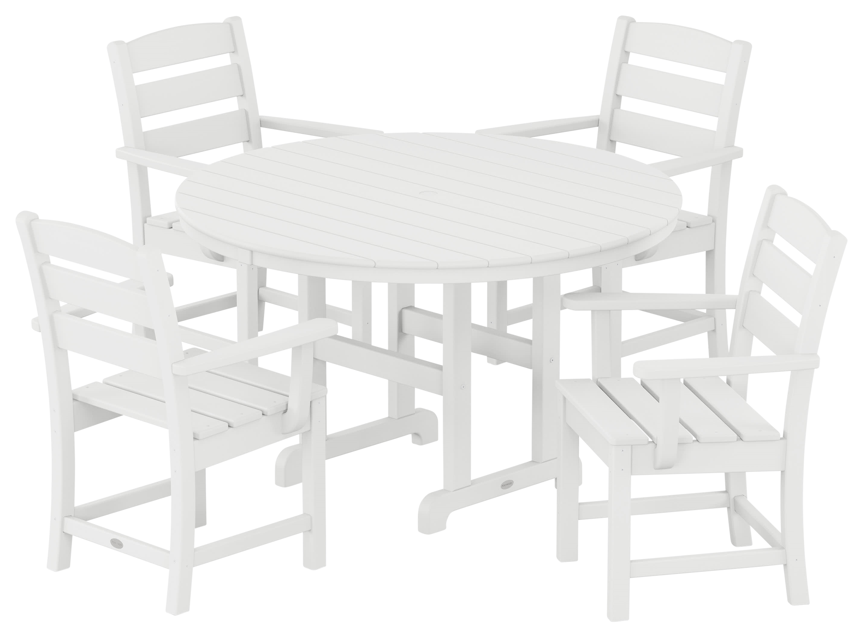 Image of POLYWOOD Lakeside 5-Piece Round Farmhouse Armchair Dining Set - White