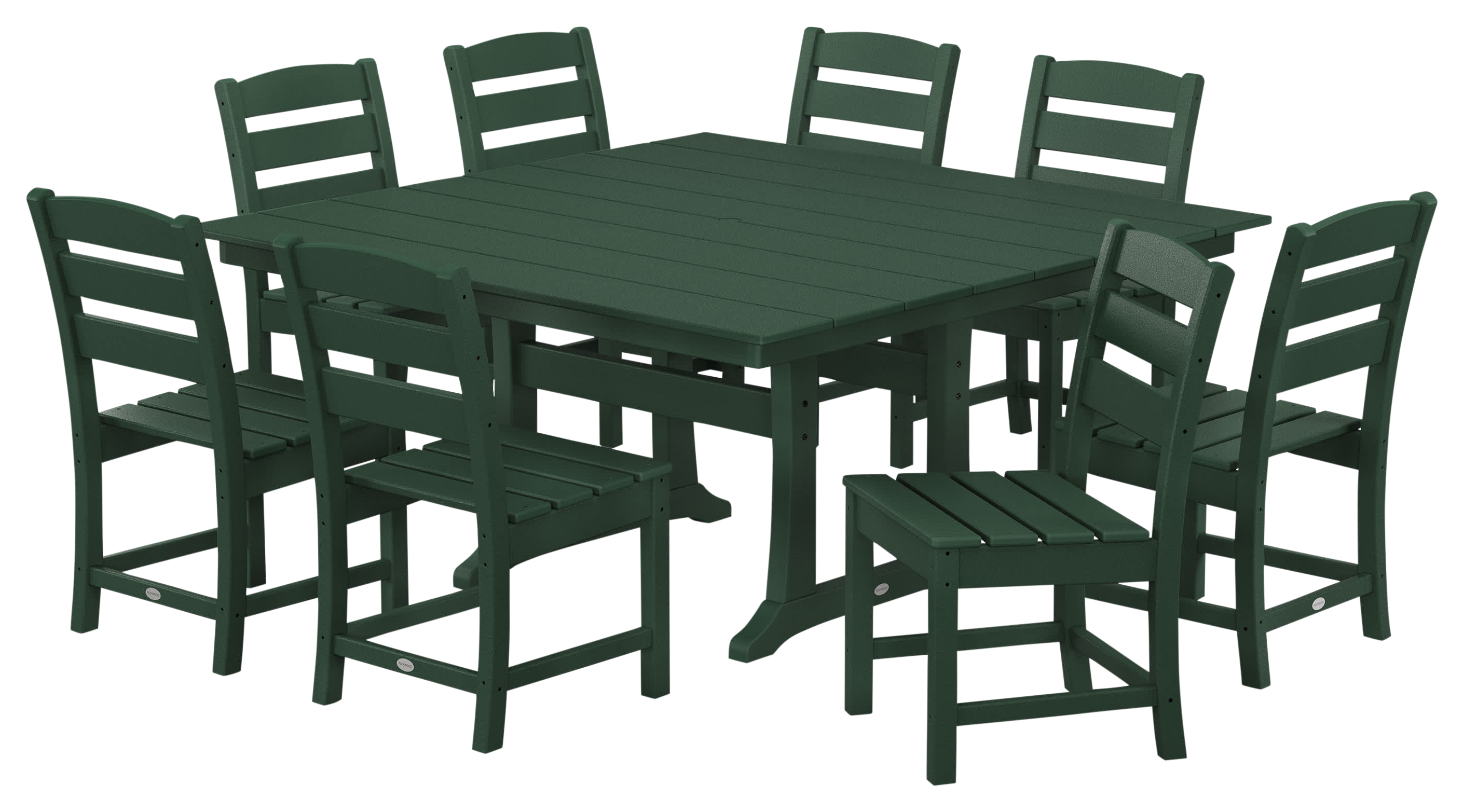 Image of POLYWOOD Lakeside 9-Piece Farmhouse Trestle Dining Set - Green