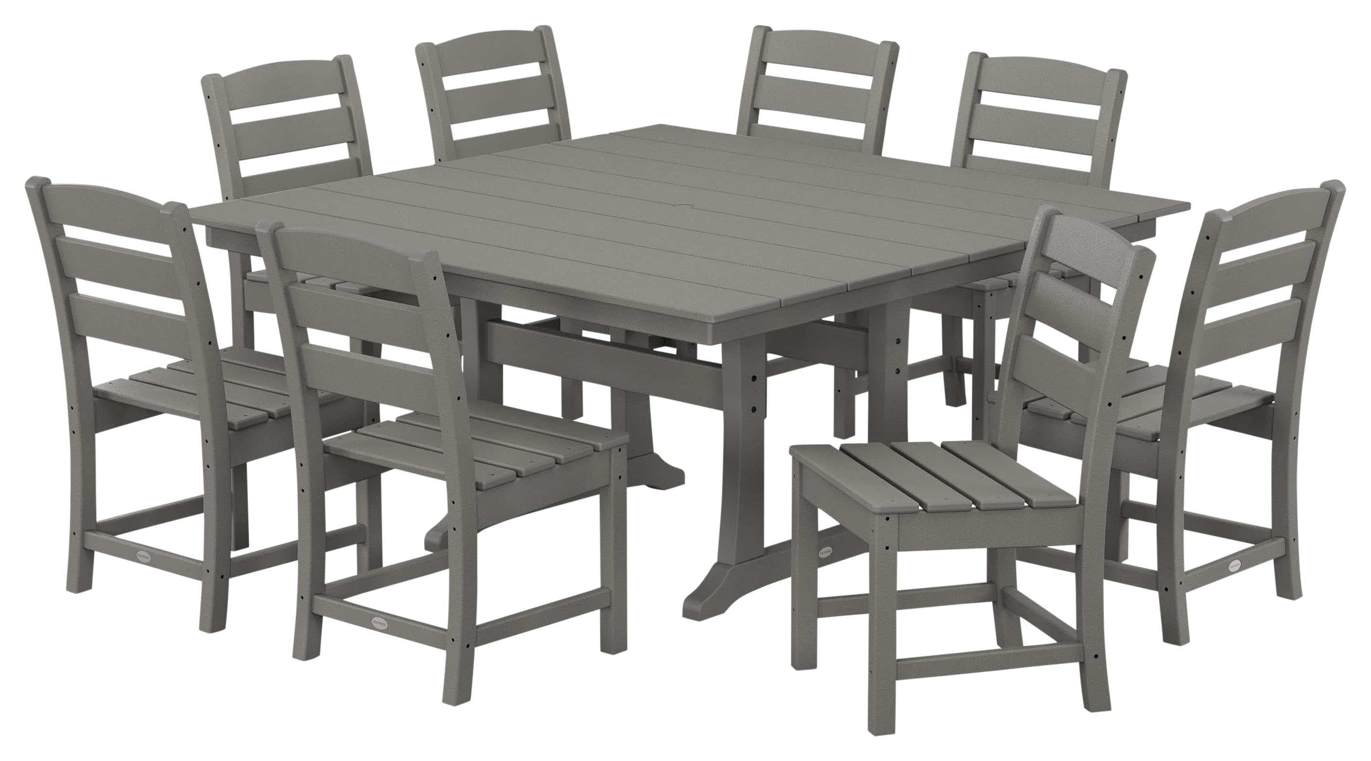 Image of POLYWOOD Lakeside 9-Piece Farmhouse Trestle Dining Set - Slate Grey