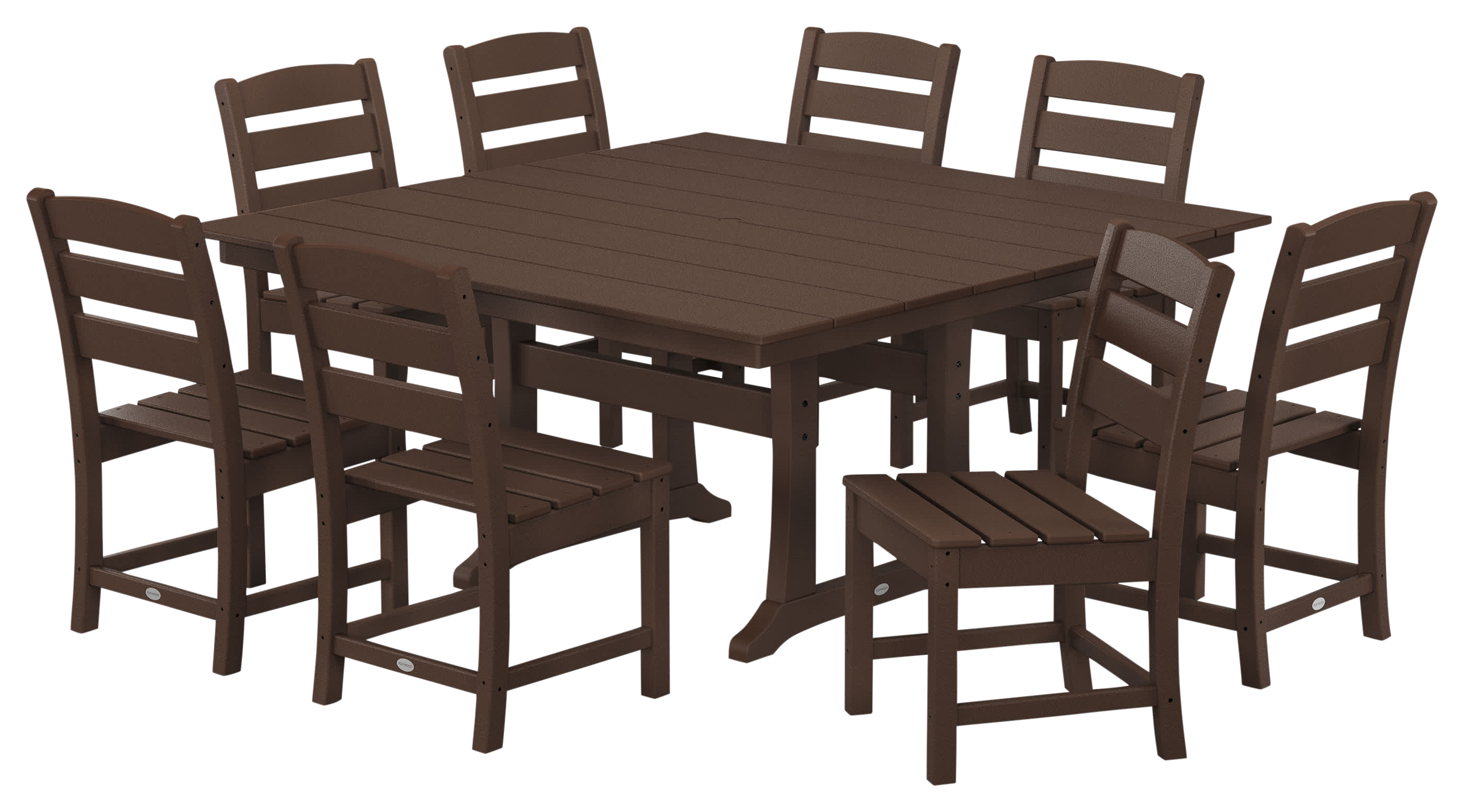 Image of POLYWOOD Lakeside 9-Piece Farmhouse Trestle Dining Set - Mahogany