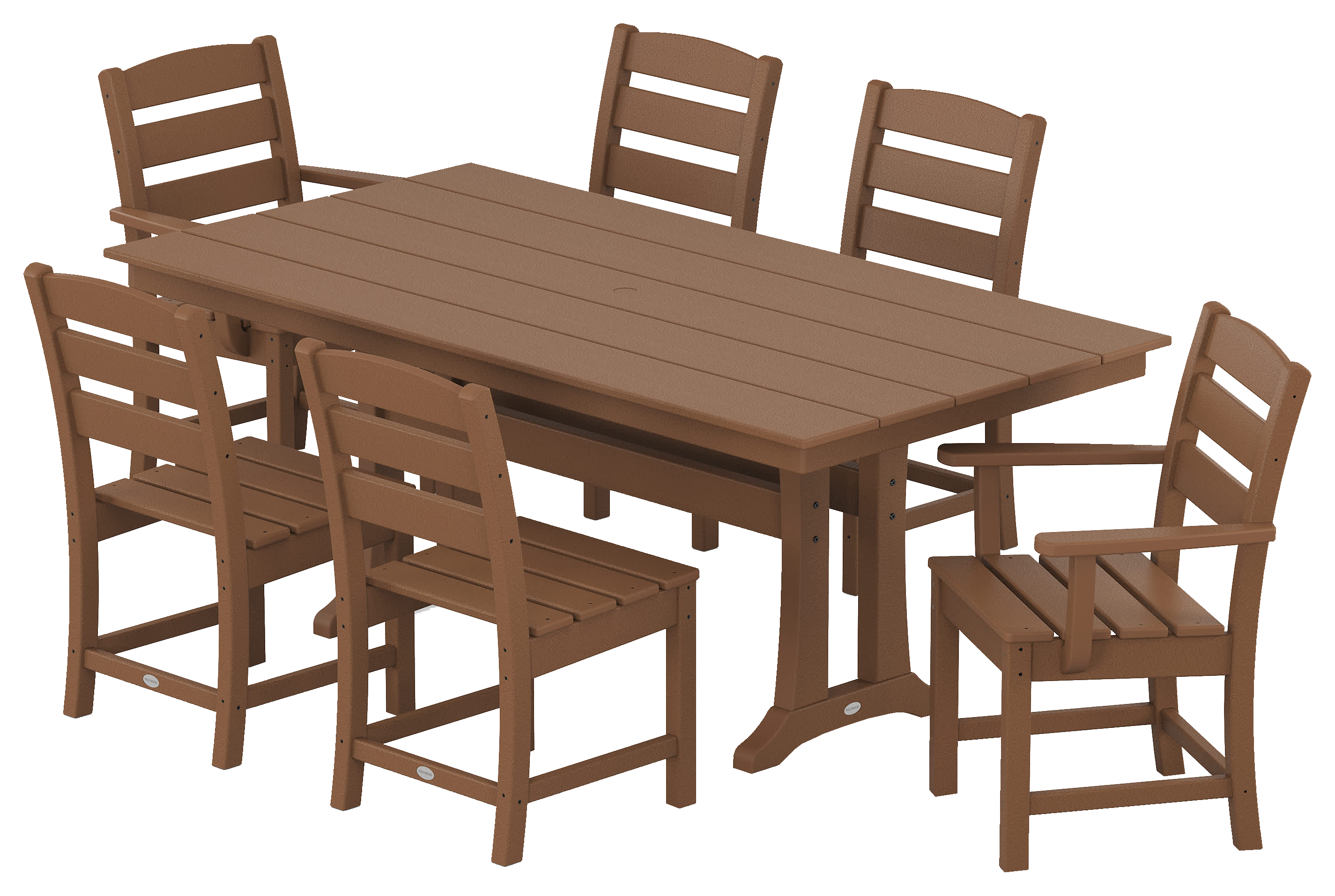 Image of POLYWOOD Lakeside 7-Piece Farmhouse Dining Set with Trestle Legs - Teak