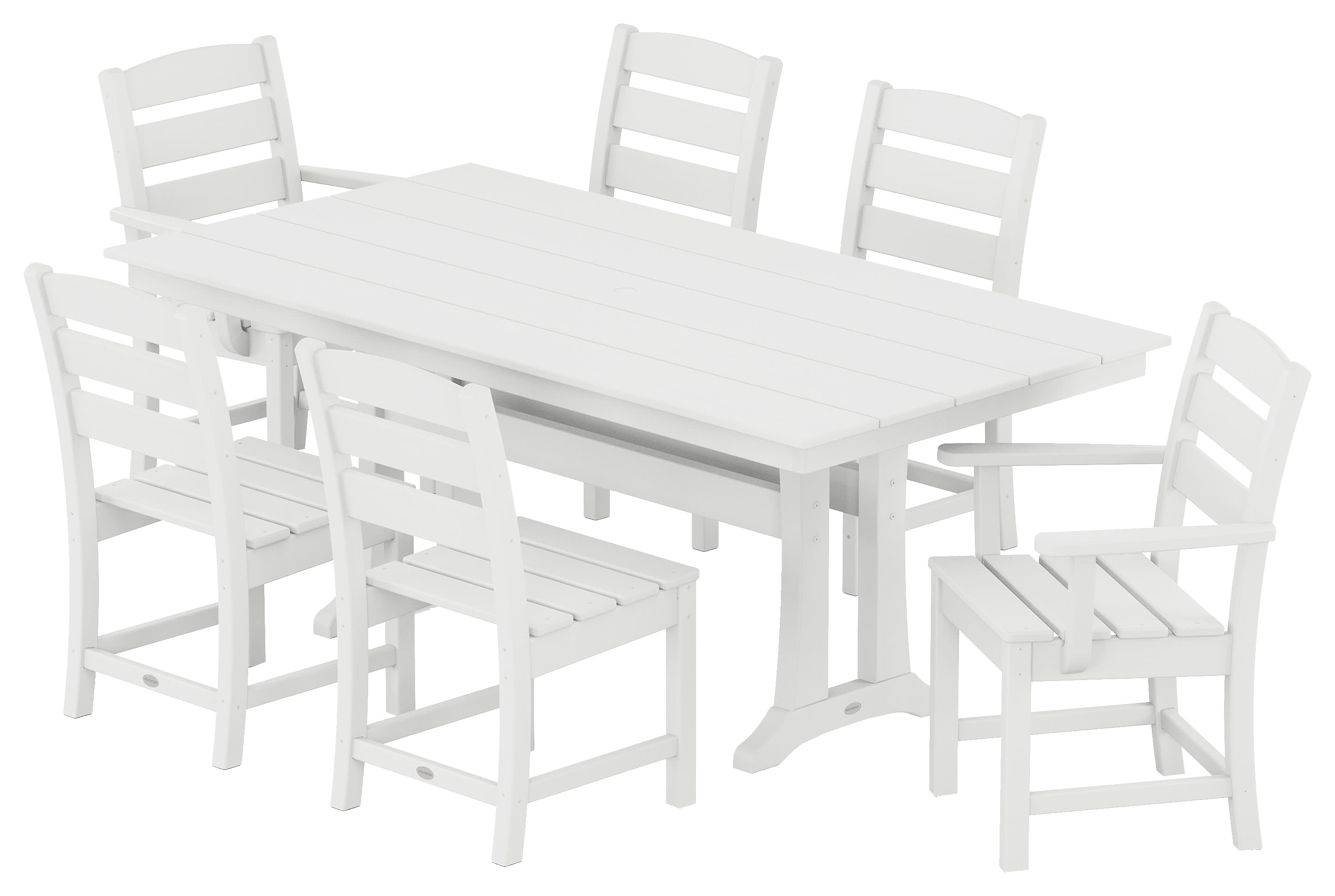Image of POLYWOOD Lakeside 7-Piece Farmhouse Dining Set with Trestle Legs - White