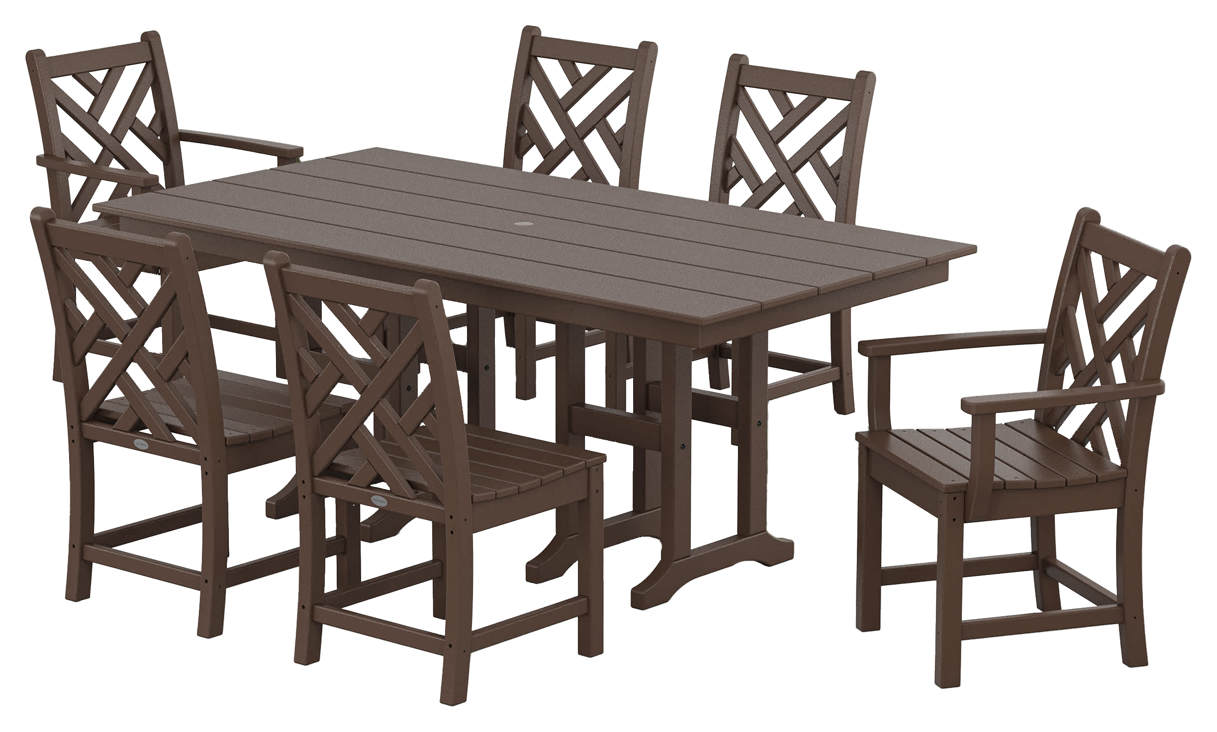 Image of POLYWOOD Chippendale 7-Piece Farmhouse Dining Set - Mahogany