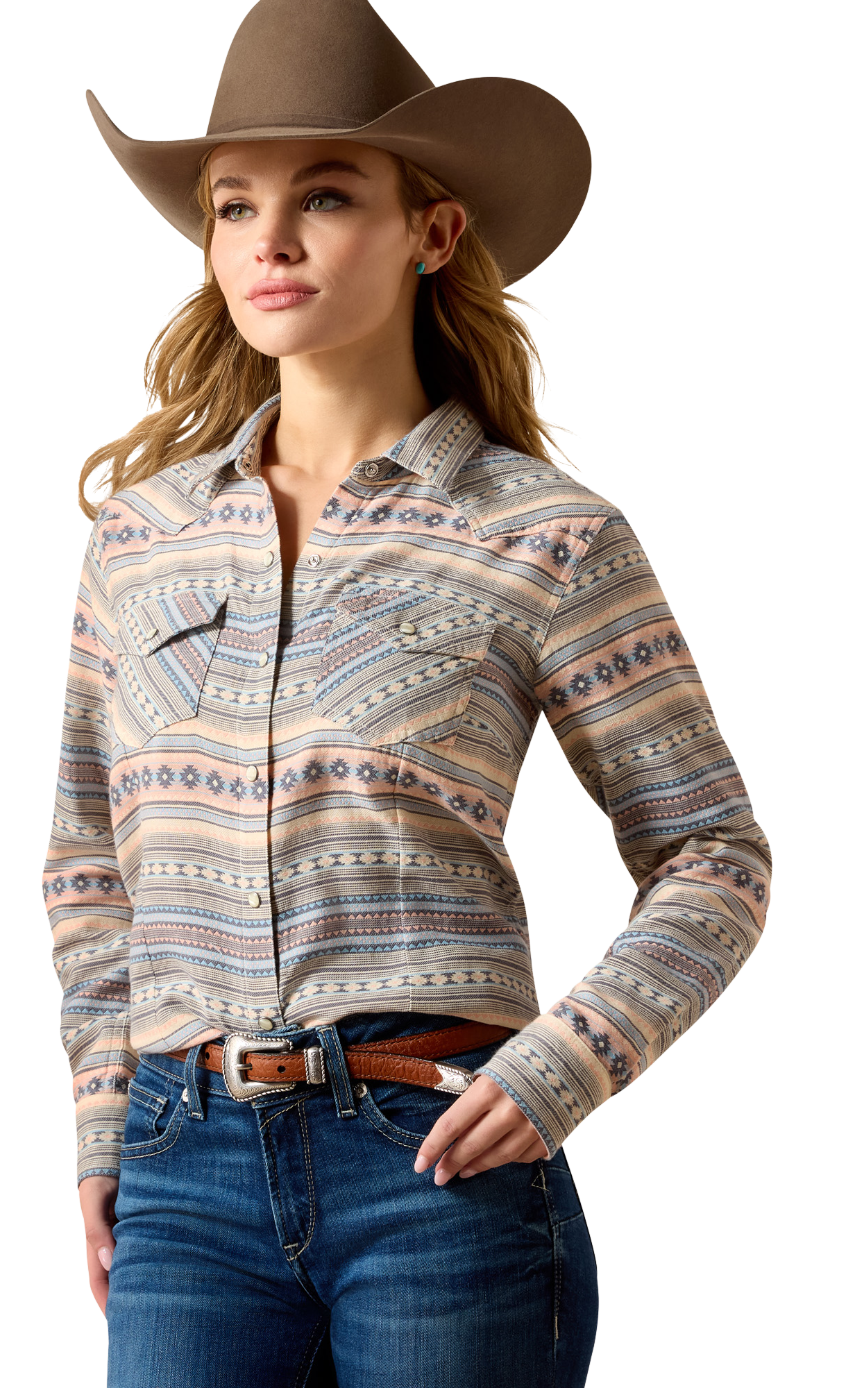 Image of Ariat Arizona Western Snap Long-Sleeve Shirt - Ombre Blue Sout