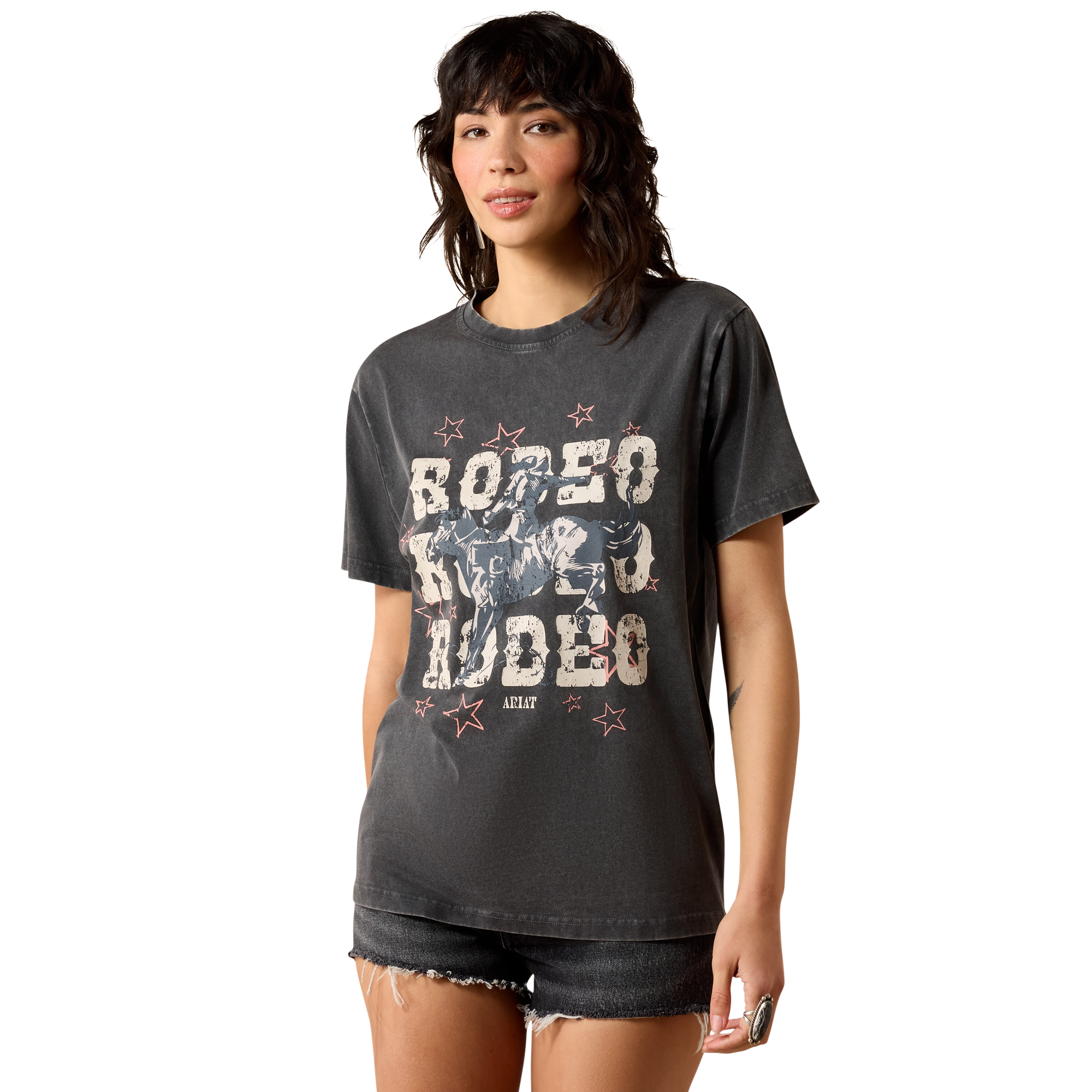 Image of Ariat Star Spangled Rodeo Short-Sleeve T-Shirt - Charcoal Mineral Wash