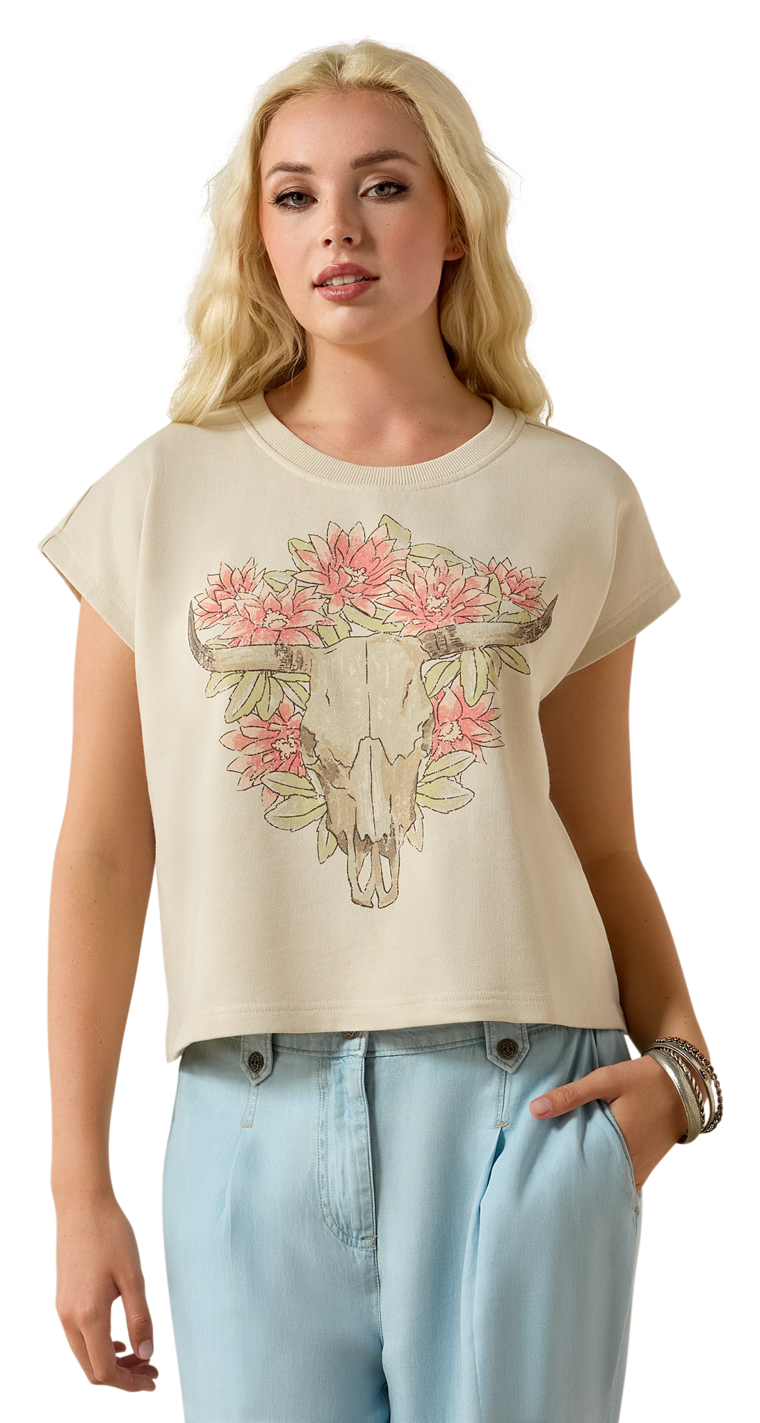 Image of Ariat Vintage Skull Short-Sleeve Sweatshirt - Summer Sand