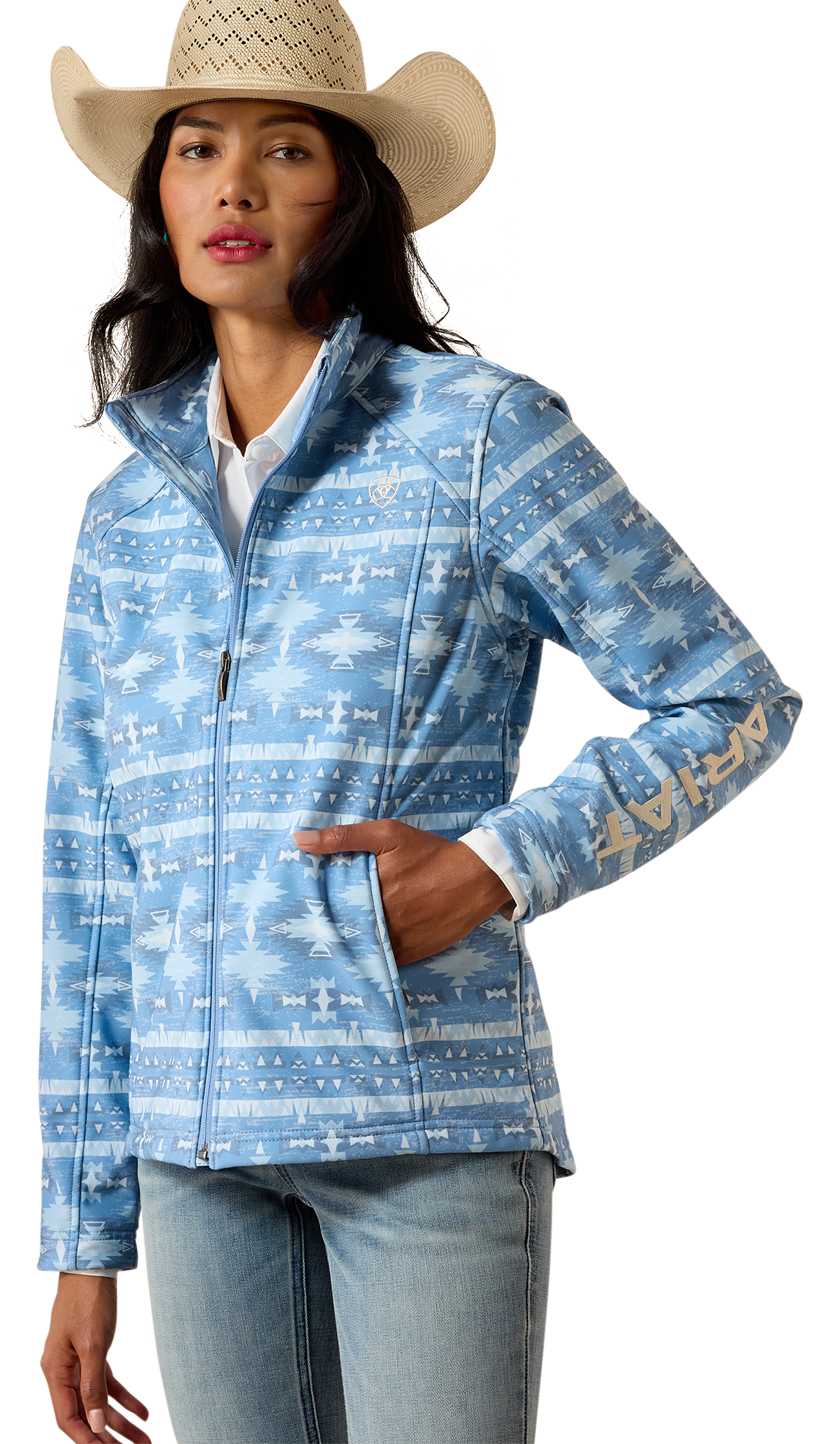 Image of Ariat Logo Sleeve Softshell Jacket - Ashleigh Blue