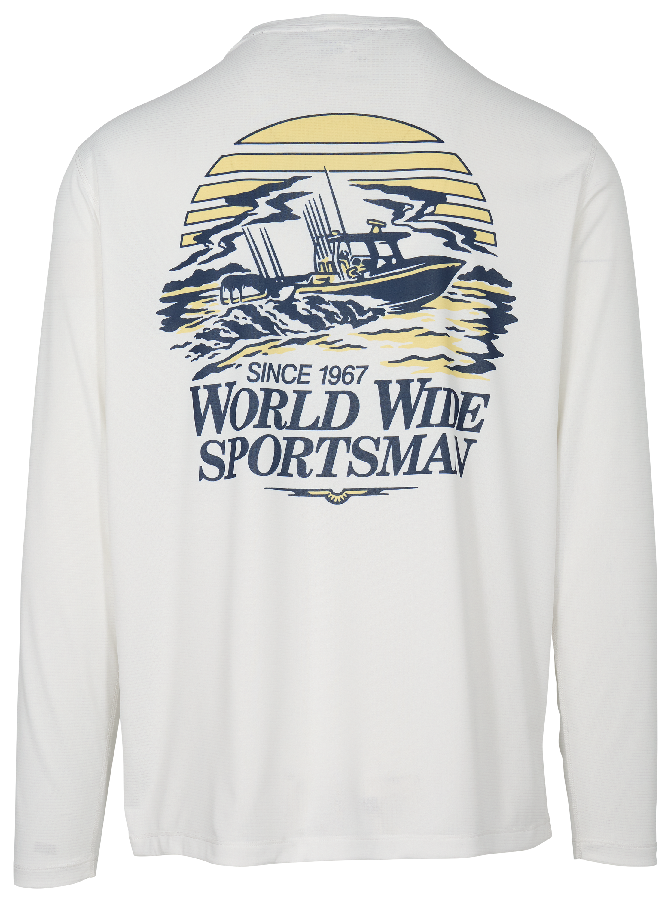 Image of World Wide Sportsman 3D Cool Fishing Boat Graphic Long-Sleeve Shirt - Bright White/Boat - 2XL