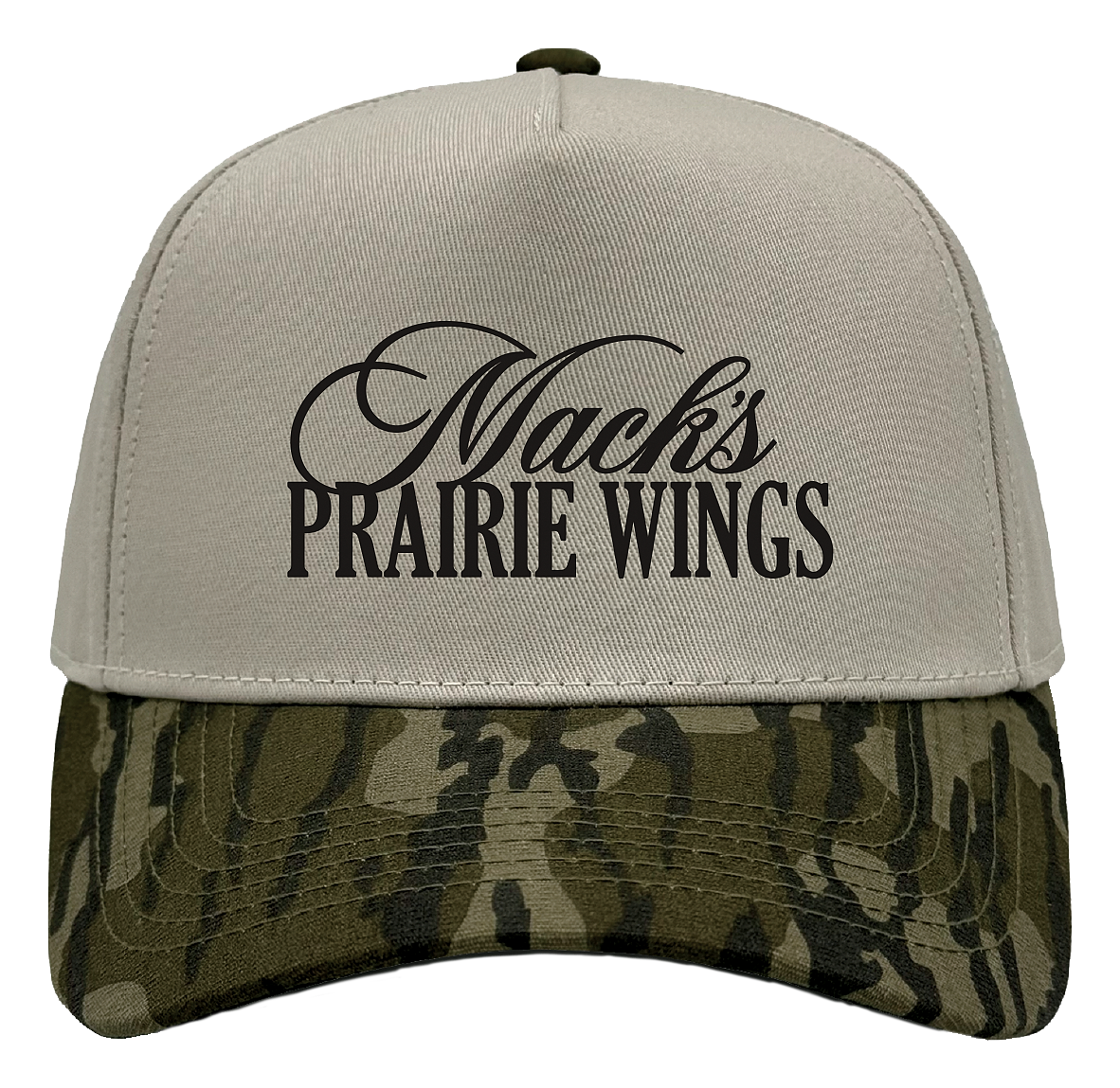 Image of Mack's Prairie Wings Cursive Trucker Cap - Mossy Oak Original Bottomland