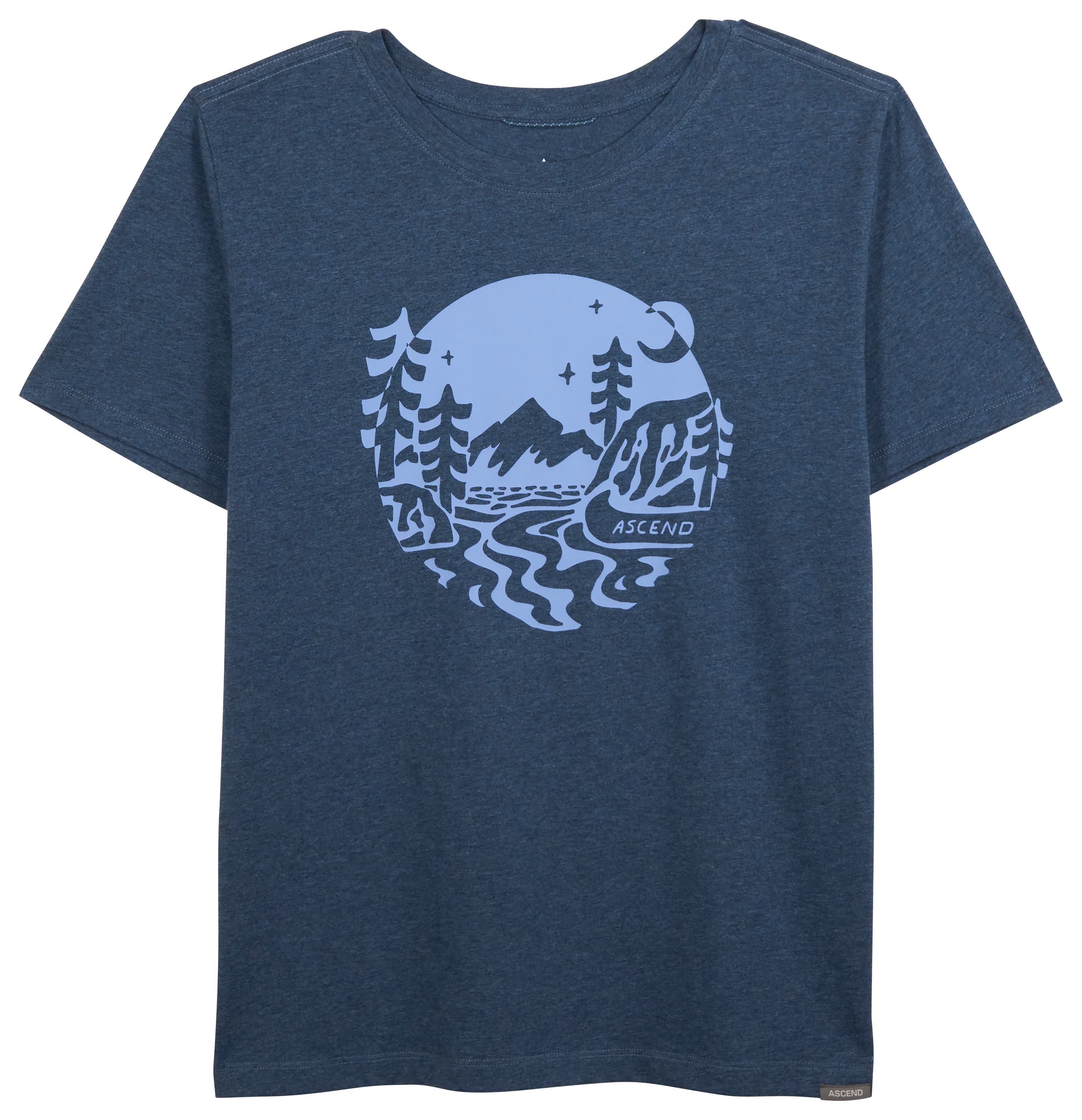 Image of Ascend Organic Mountain Stream Graphic Short-Sleeve T-Shirt - Dark Denim Heather Alpine Moon - XS