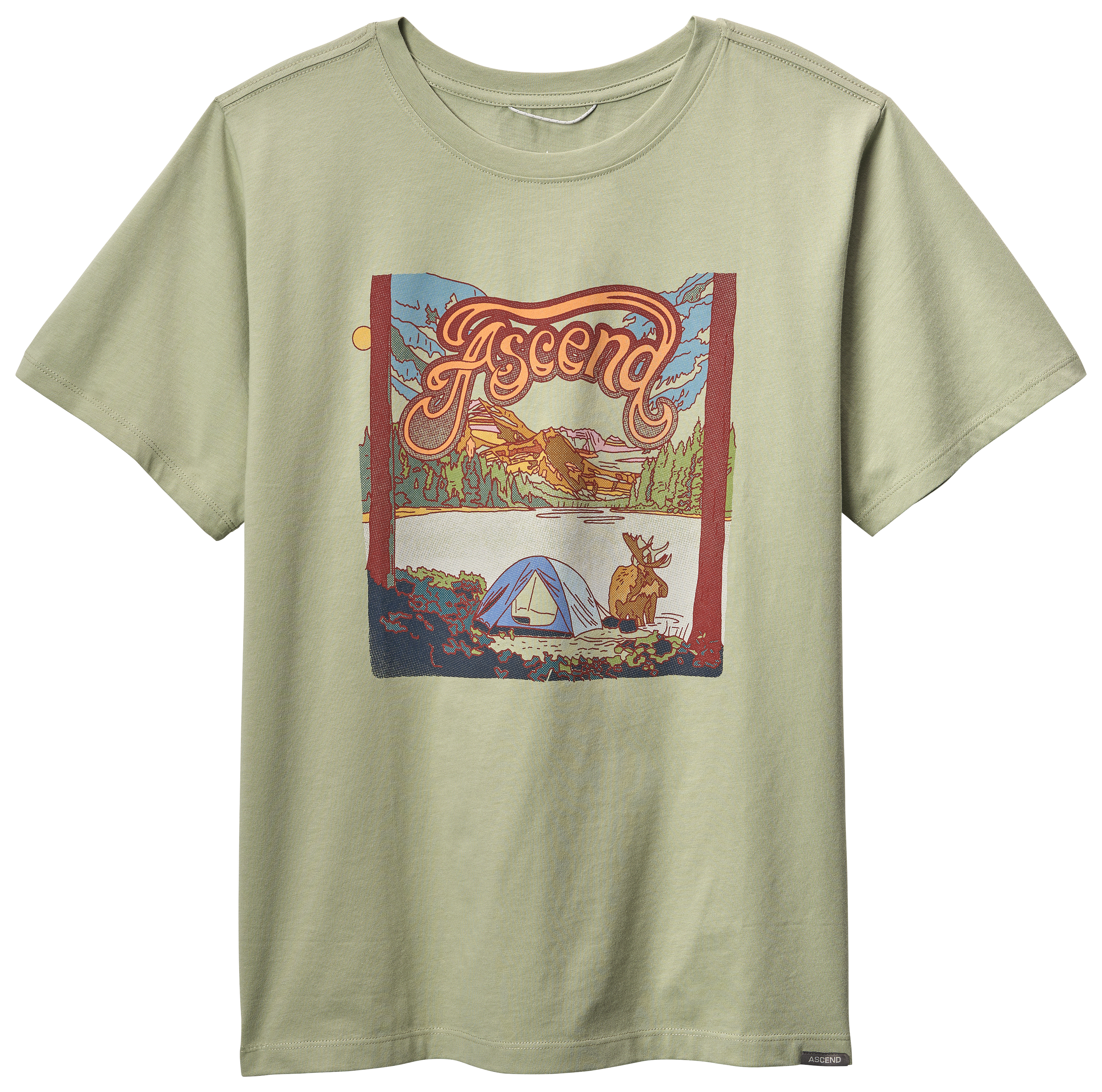 Image of Ascend Organic Moose Camp Graphic Short-Sleeve T-Shirt - Desert Sage Moose Camp - XXL