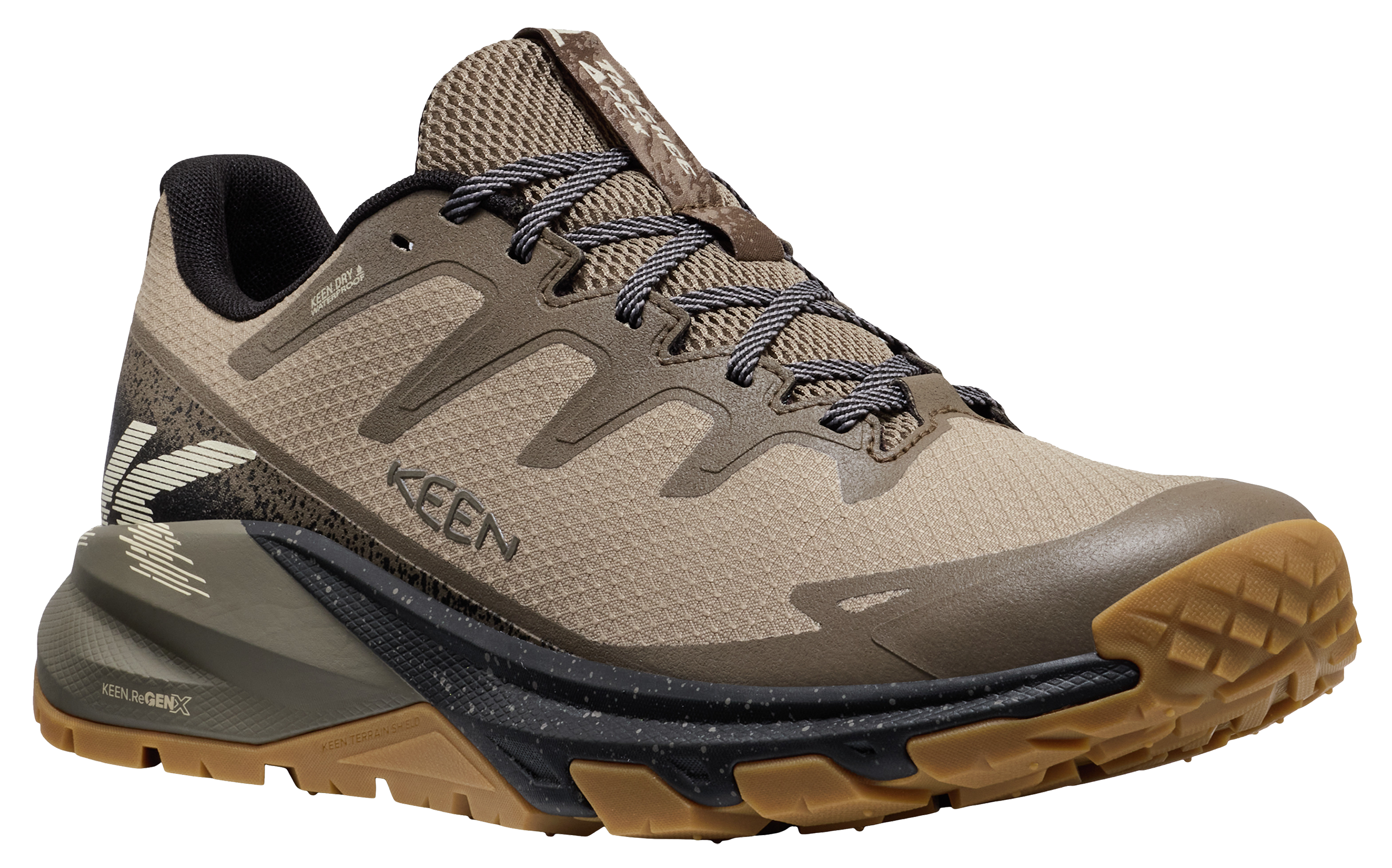 Image of KEEN Targhee Apex Low Waterproof Hiking Shoes for Men - Brindle/Canteen - 9.5M