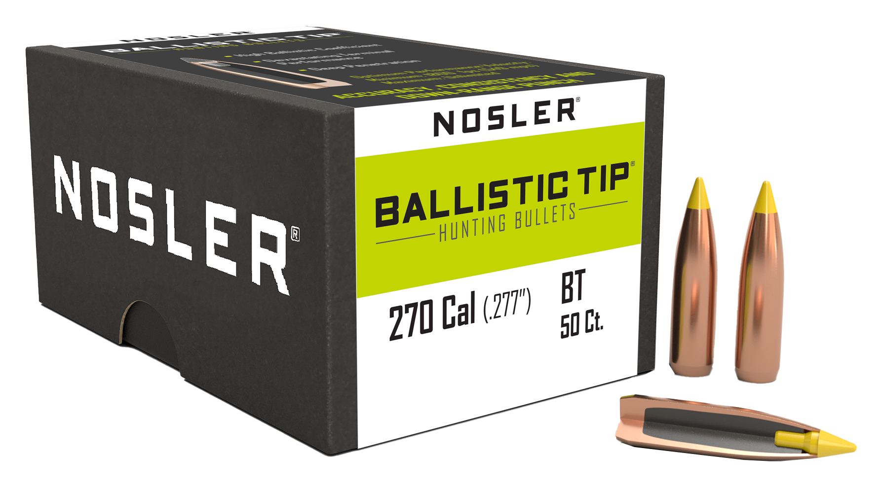 Nosler Ballistic Tip Boat Tail Bullets - 140 gr. - .277 dia. - Ballistic Tip Hunting