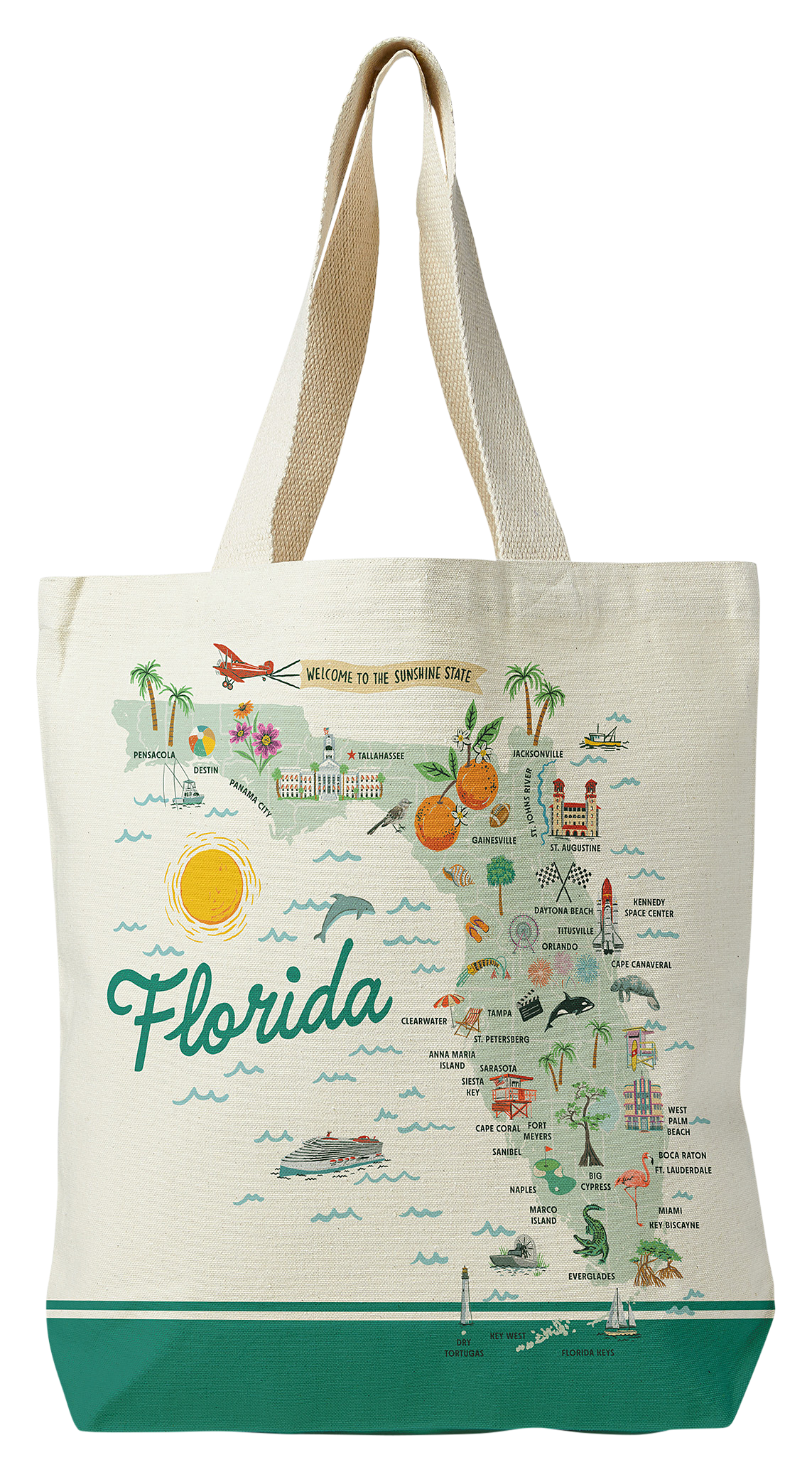 Image of McGovern Outdoors Illustrated State Map Canvas Tote Bag - Florida