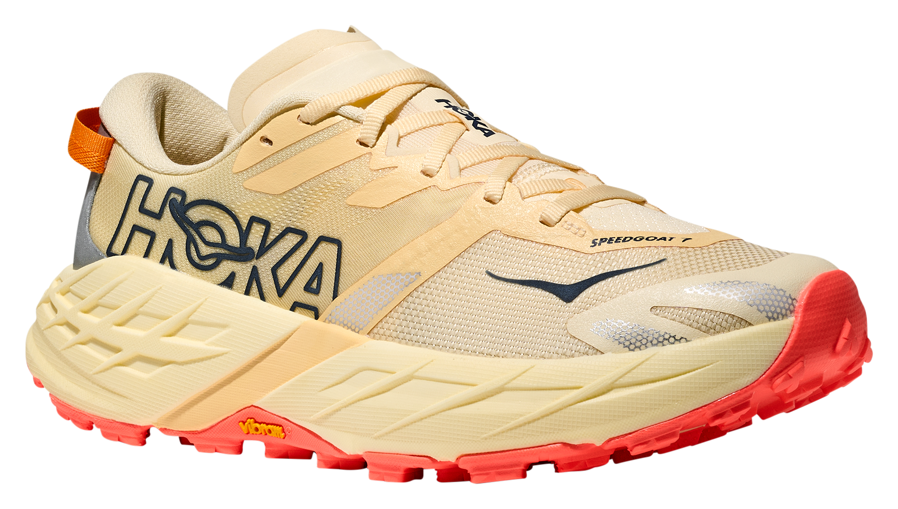 Image of HOKA Speedgoat 7 Trail Running Shoes for Women - Vintage Yellow/Neon Flame
