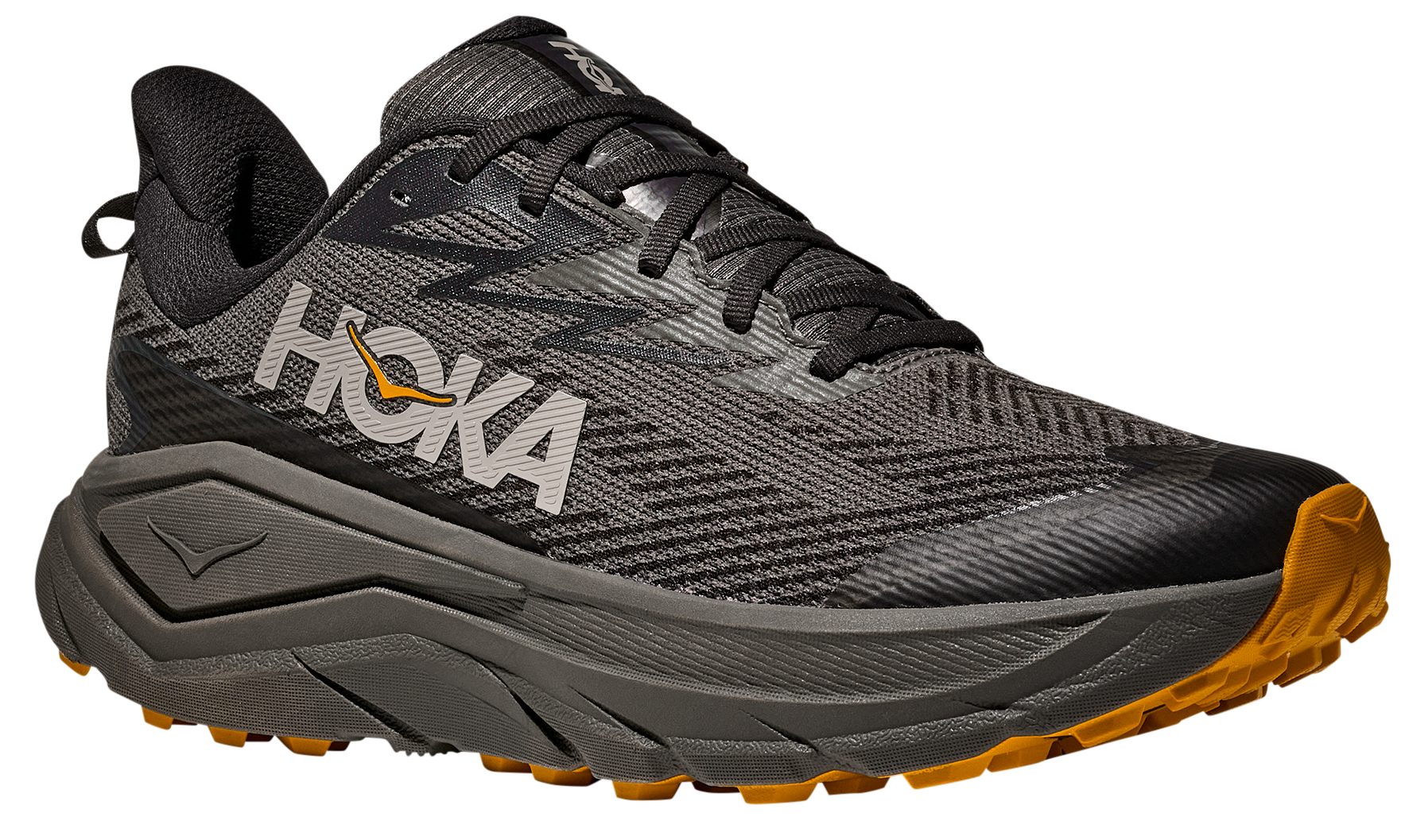 Image of HOKA Challenger 8 GTX Waterproof Trail Running Shoes for Men - Asphalt Grey/Varsity Yellow - 9.5M