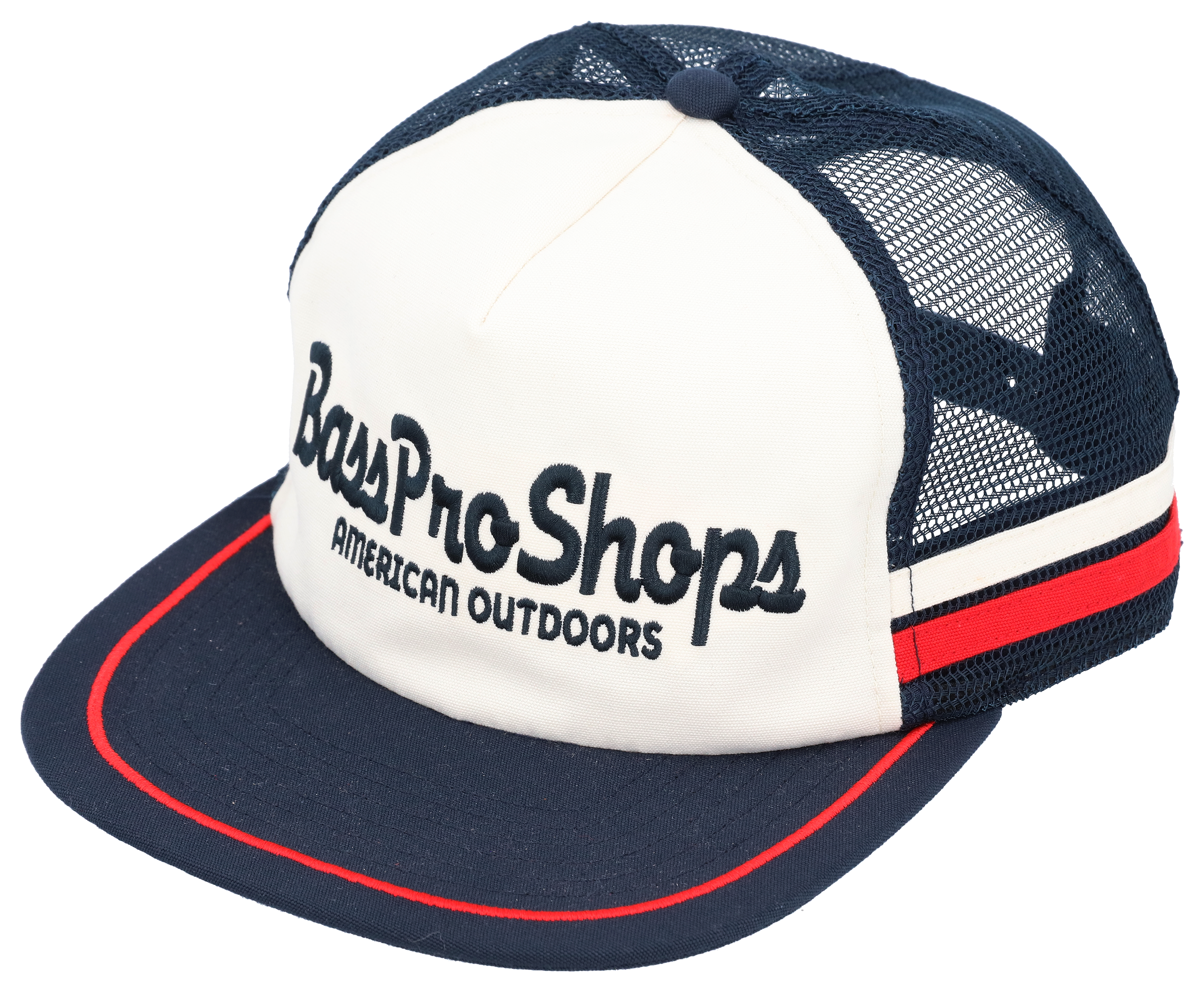 Image of Bass Pro Shops Striped Mesh-Back Snapback Cap - Navy/White