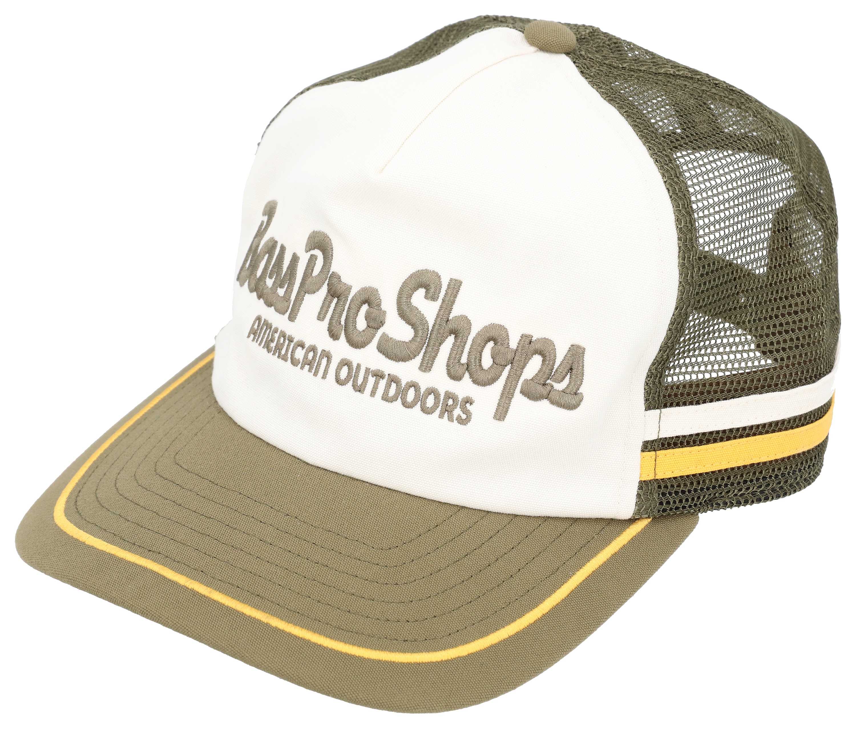 Image of Bass Pro Shops Striped Mesh-Back Snapback Cap - Olive/Gold