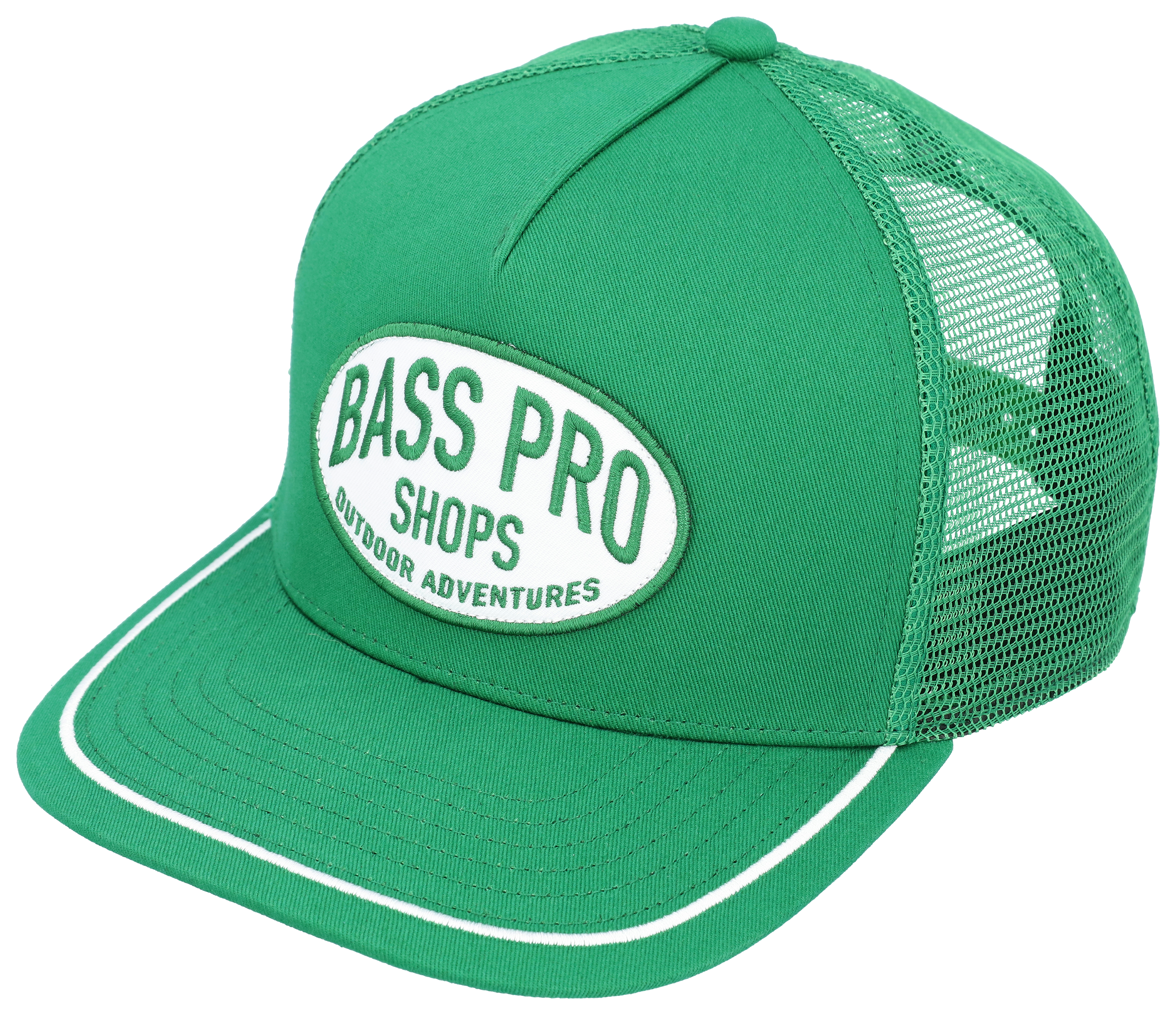 Image of Bass Pro Shops Oval Outdoor Adventures Patch Mesh-Back Snapback Cap - Kelly Green